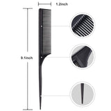 2 Pack Rat Tail Combs for Women Fine Tooth Comb Parting Tip Carbon Fiber Root Teasing Anti Static Heat Resistant Adding Volume Evening Hair Styling