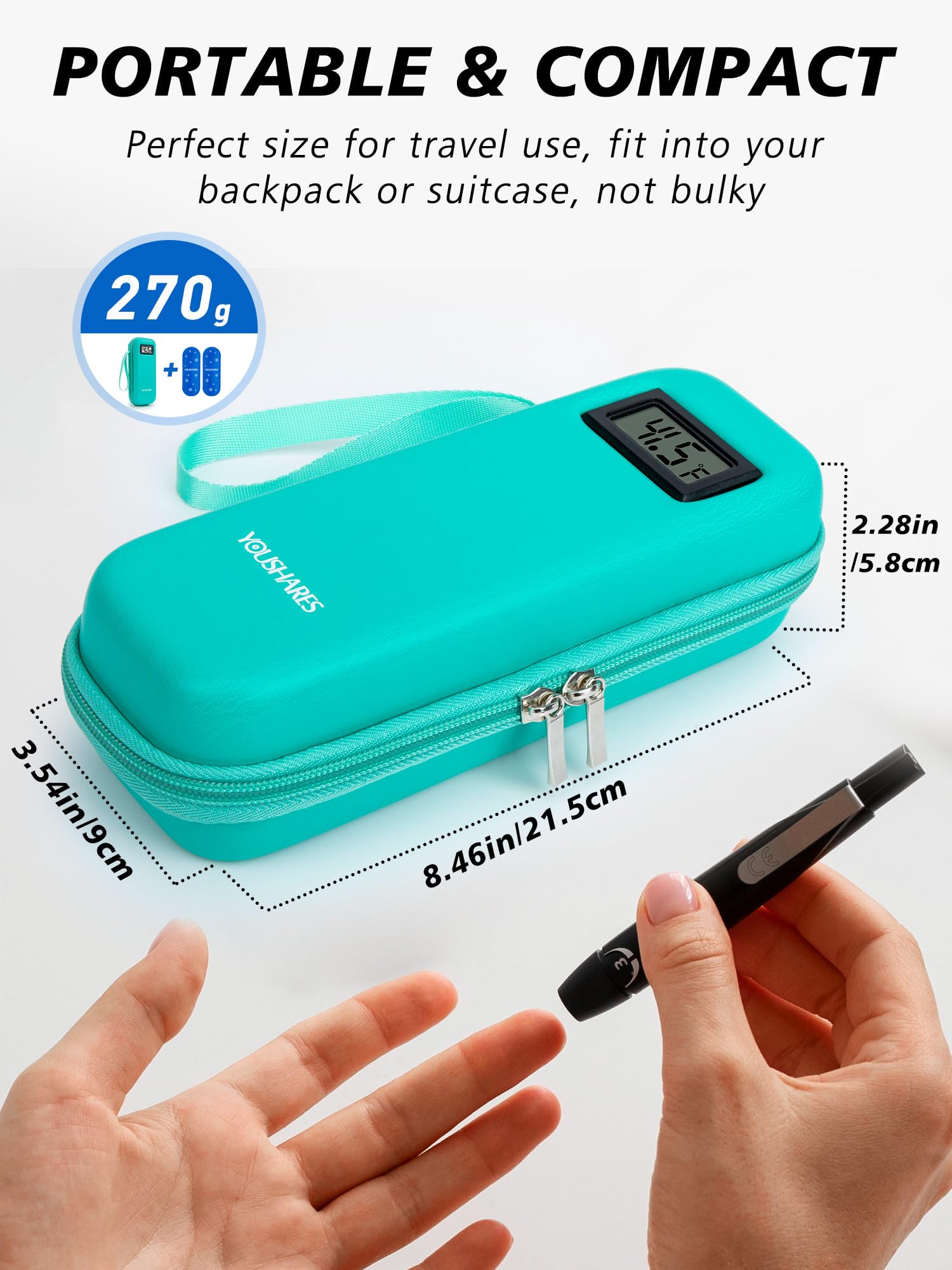 YOUSHARES Insulin Cooler Travel Case with Temperature Display - Refrigerated Medicine Cooling Bag with 2 TSA Approved Ice Pack, Medication Pen Diabetic Supplies Organizer for Trip and Daily