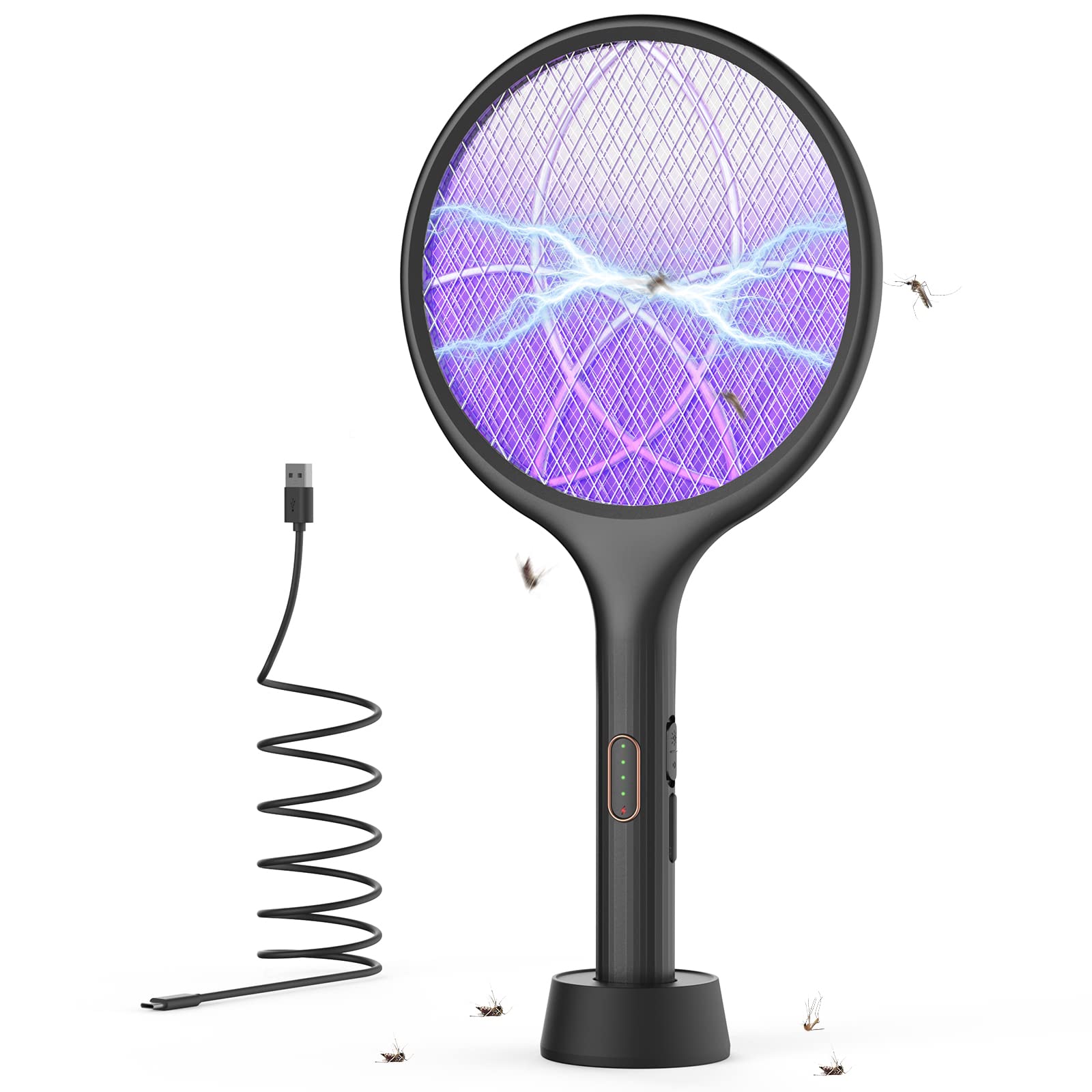 YISSVIC Elektrische Fliegenklatsche Mückenklatsche 2-in-1 Mückenfalle mit UV-Licht USB Wiederaufladbar für Innenräume Zuhause Büro Garten Terrasse Camping