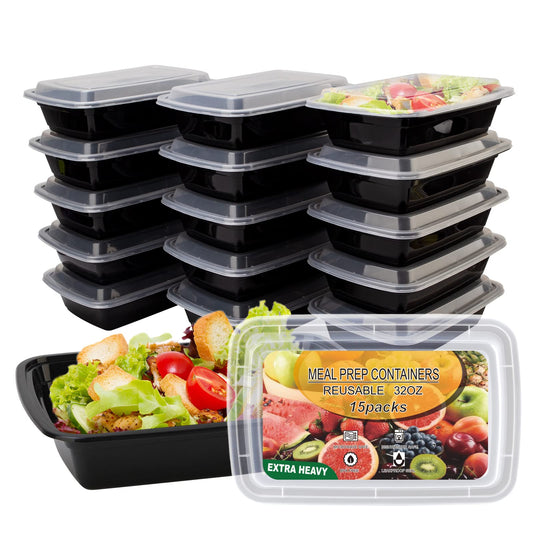 Ezalia 15 Pack- Meal Prep Containers 32oz, Plastic Food Prep Containers Reusable, Leakproof To Go Food Containers with Lids, BPA-Free, Microwave/Dishwasher/Freezer Safe