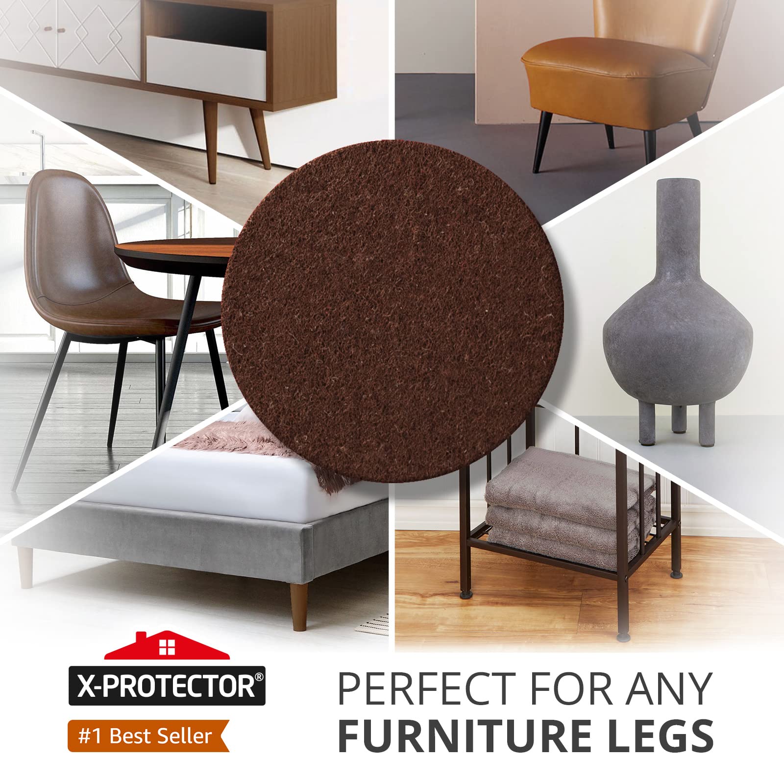 X-PROTECTOR Felt Furniture Pads - 24 PCS 2" - Felt Pads Floor Protectors - Chair Felt Pads - Felt Pads for Furniture Feet - Furniture Pads for Hardwood Floors - Protect Your Floors! (Brown, Round)