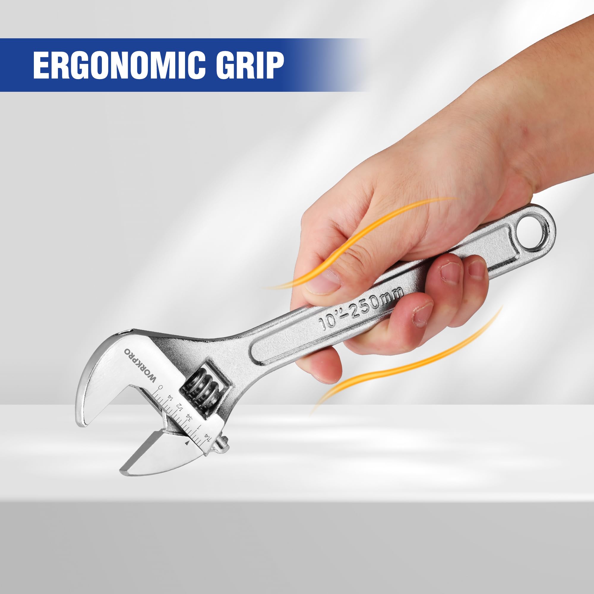 WORKPRO 4-piece Adjustable Wrench Set, Forged, Heat Treated, Chrome-plated (6-inch, 8-inch, 10-inch, 12-inch)