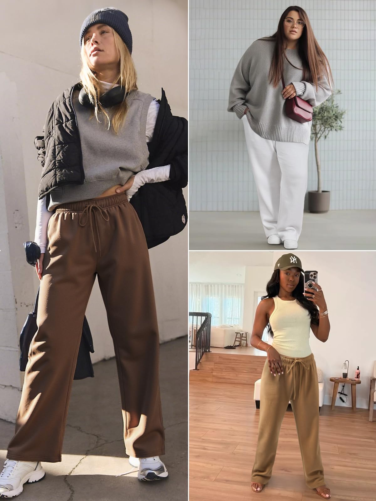 ATHMILE Women’s Fleece Lined Sweatpants Baggy Workout Lounge Pants Drawstring Workout Casual Aesthtic Fall Clothes 2025 Grey