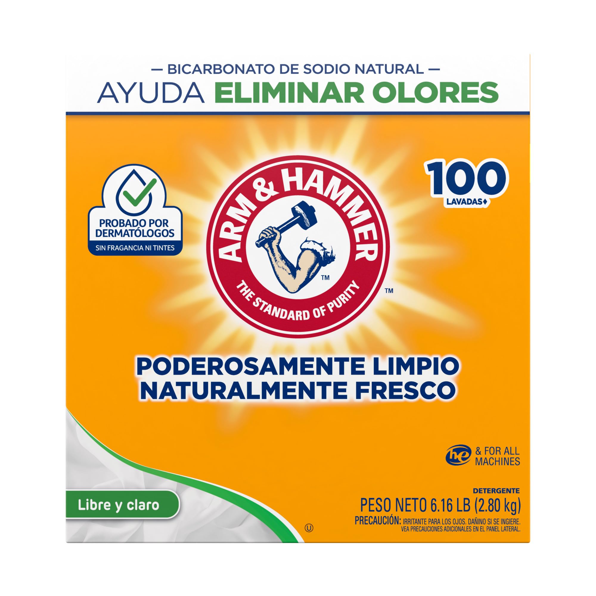 Arm & Hammer Laundry Detergent, Free of Perfume & Dyes, Powder, 100 Loads, 6.16 lb