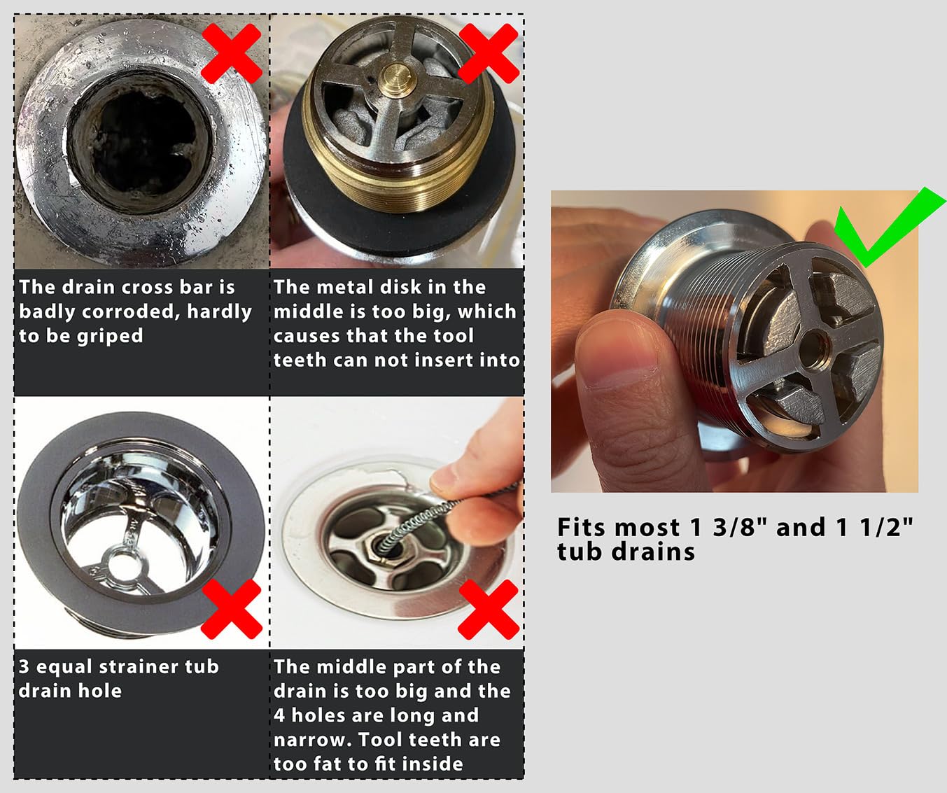 BearHut Tub Drain Remover Wrench Removal Tool Dual Ended Dumbell for Bath Drains Heavy Duty Aluminum