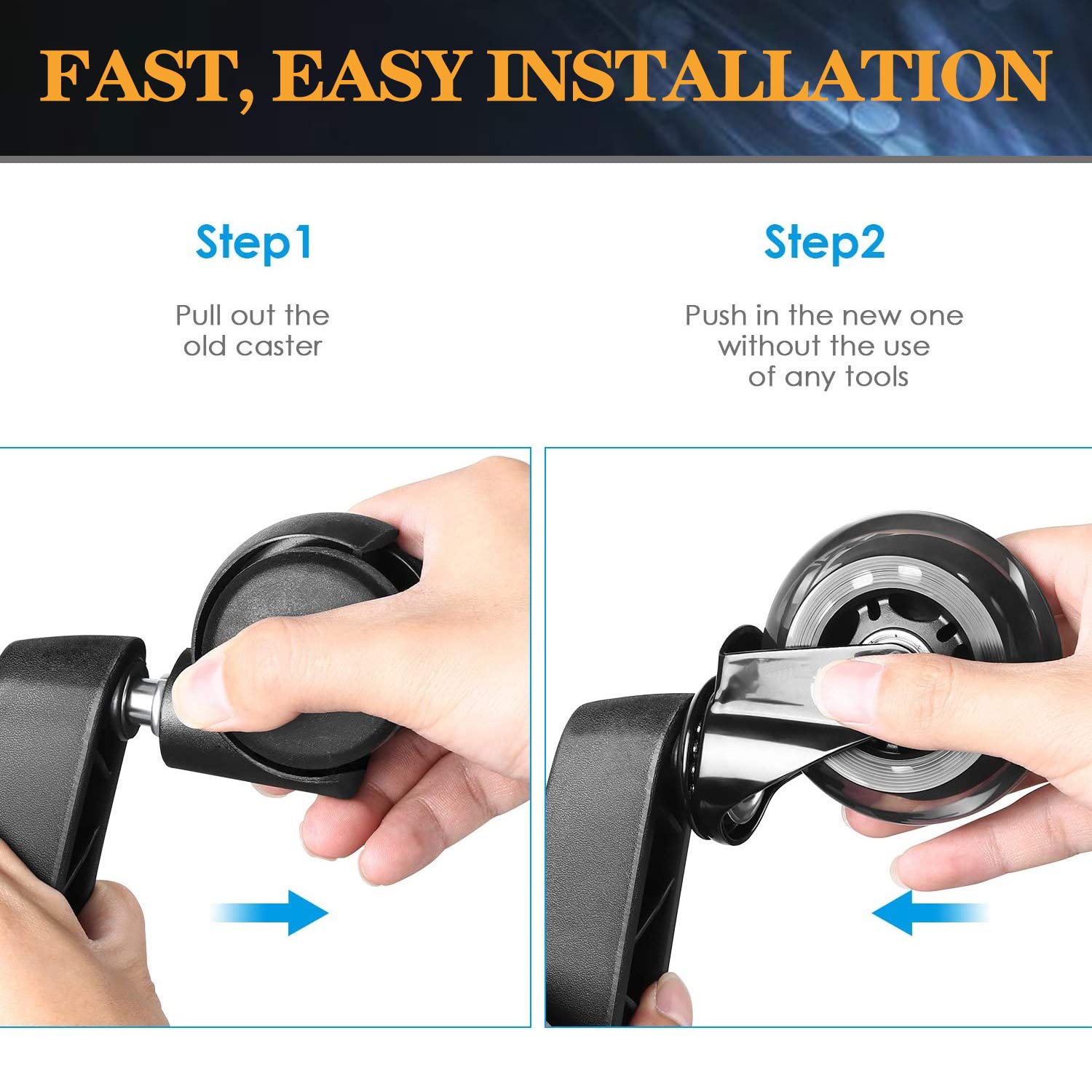 HOSALI 3 Inch Office Chair Wheels Rubber Chair Casters Replacement, Heavy-Duty Computer Gaming Desk Caster Wheel Smooth & Safe Rolling for All Floors Including Hardwood and Carpet, Set of 5