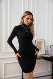 VICHYIE Women Dress Mock Neck Bodycon Ribbed Long Sleeve Fall Mini Black M