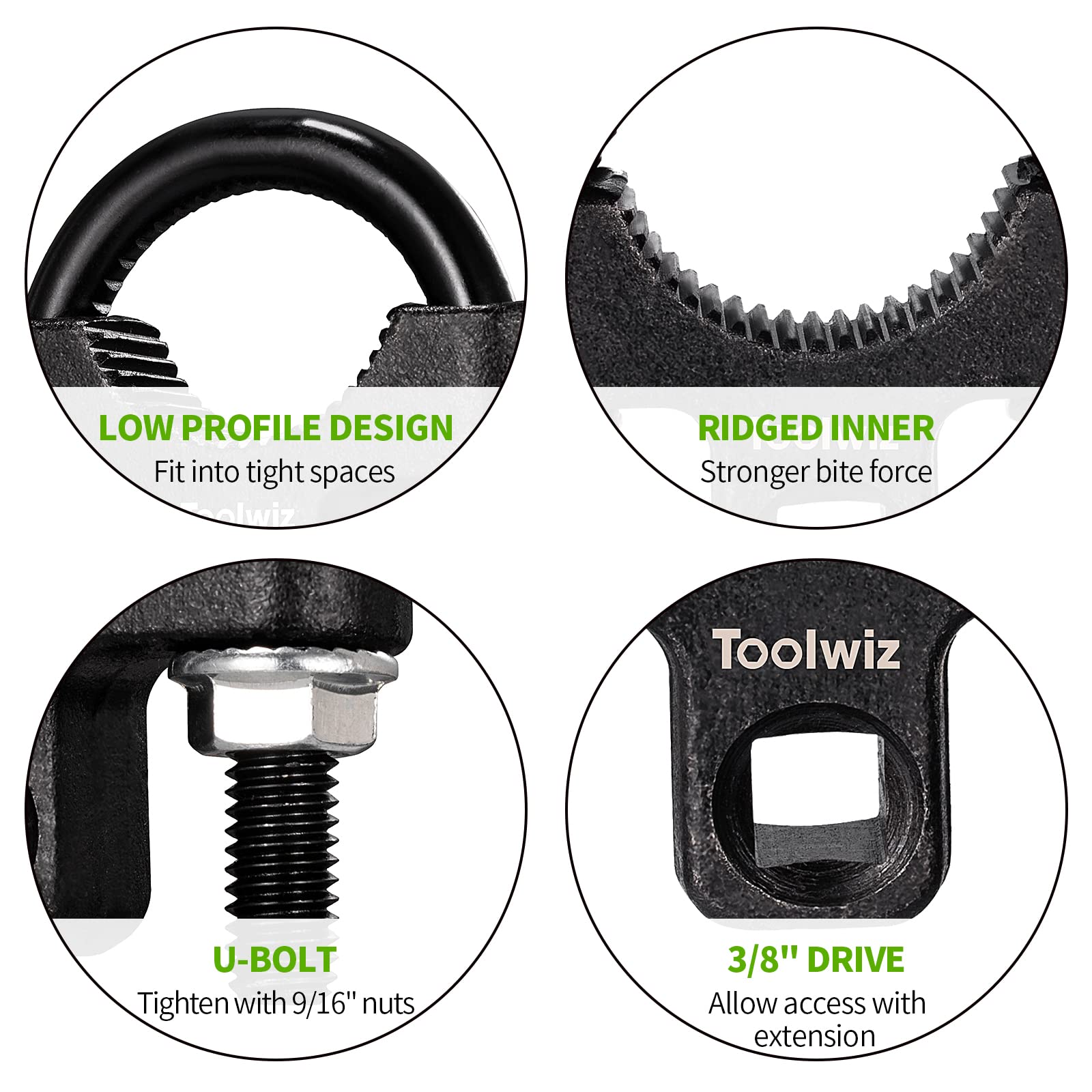 Toolwiz Inner Tie Rod Removal Tool - 3/8” inch Universal Low Profile Tool 30-42mm with Non-Slip Teeth for Easy Inner Rod Removal and Installation, U-Wrench for Car Truck Vehicle Automotive Repair