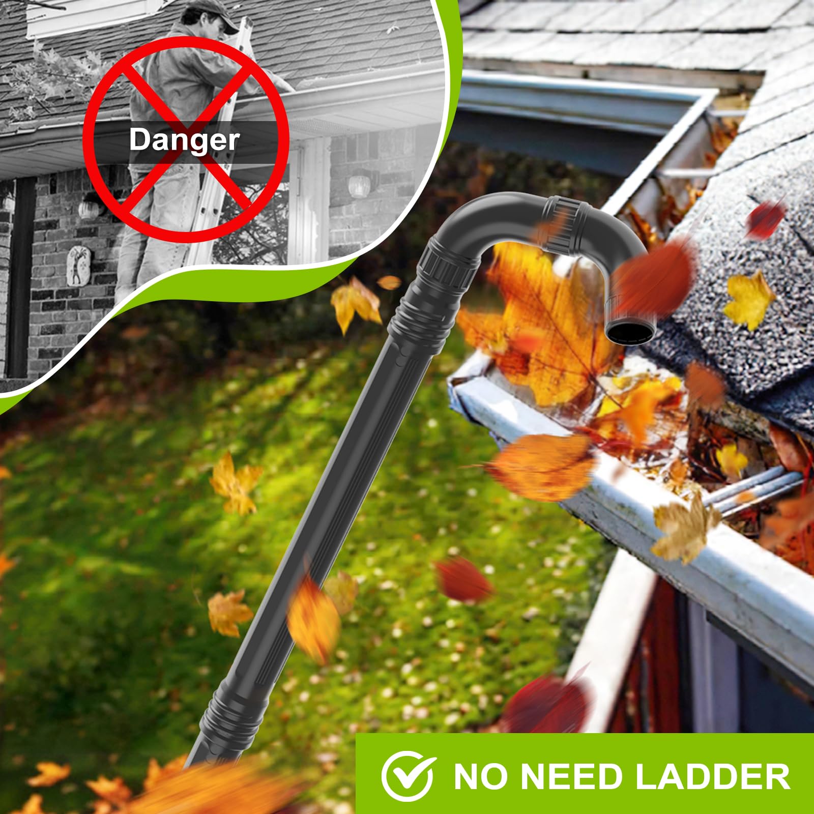 Sealegend Gutter Cleaning Attachment Kit Compatible with EGO 530CFM, 580CFM, 575CFM, 650CFM, 615CFM, LBX6000 Leaf Blowers 360° Adjustable Nozzles Extends Up to 8.3FT for Safe, Efficient Cleaning