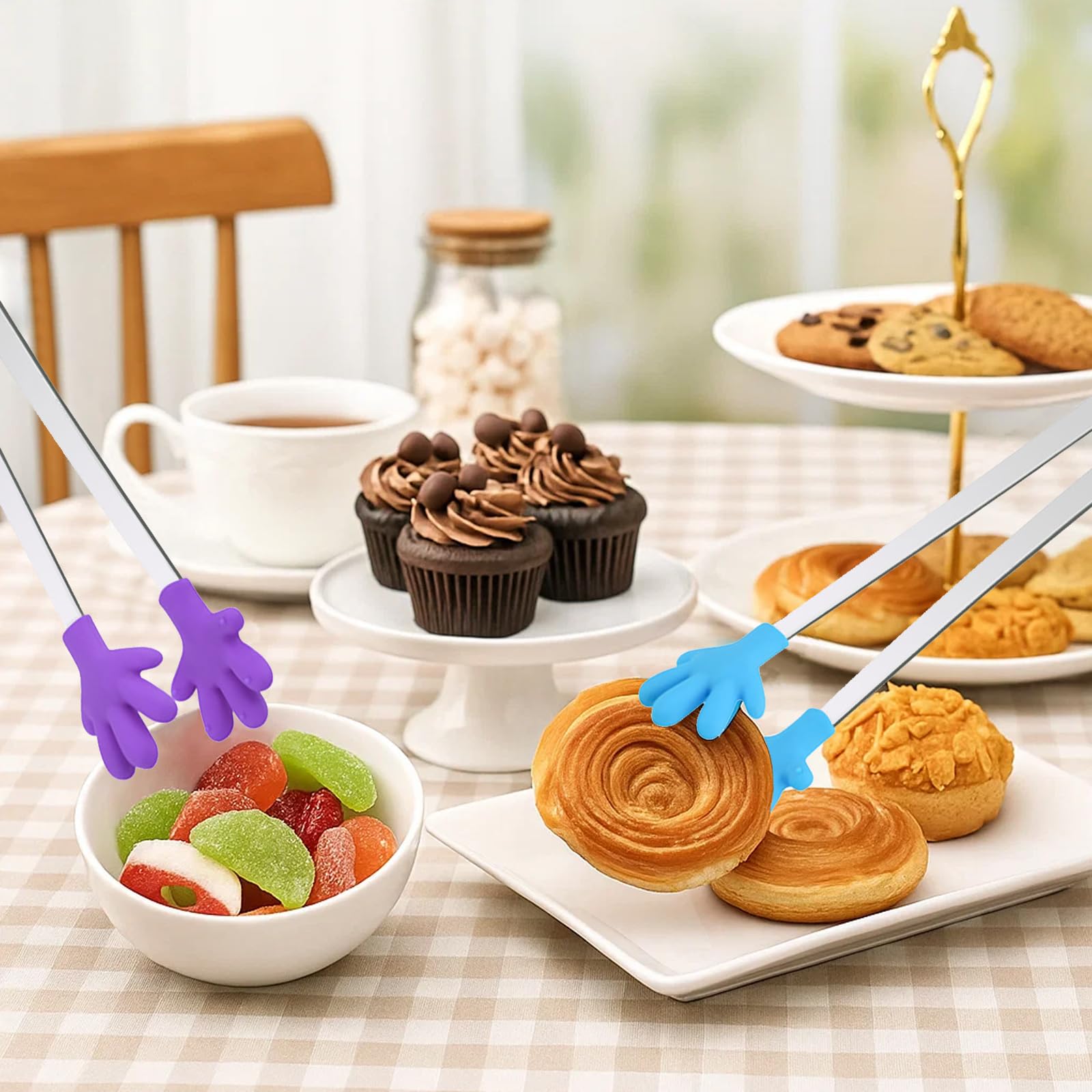 Shindel Small Tongs, 5.1 Inch Mini Tongs for Kids, Cute Kitchen Gadgets for Serving Candy, Appetizers, Snack, Chip, Pickle, Fruit, Ice Cube, Great for Fine Motor