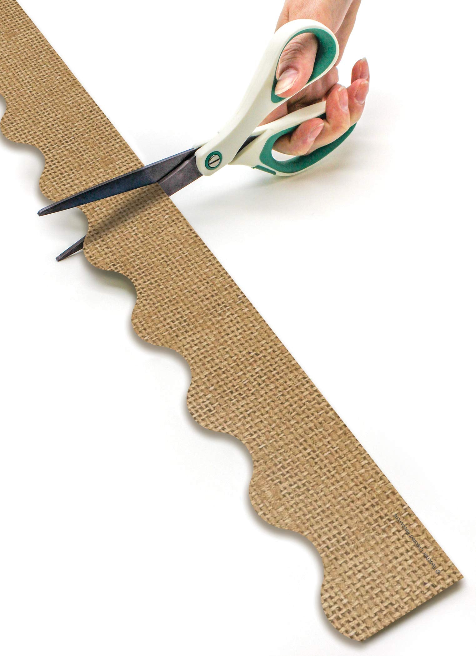 Teacher Created Resources Burlap Scalloped Rolled Border Trim - 50 ft - Decorate Bulletin Boards, Walls, Desks, Windows, Doors, Lockers, Schools, Classrooms, Homeschool & Offices