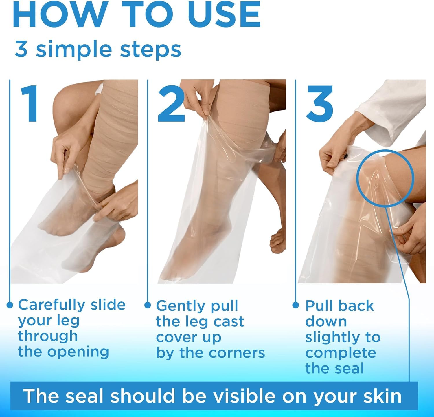 100% Waterproof Cast Covers for Shower Leg - Tight Seal - Reusable Adult 2pk Half Leg Cast Protectors - Knee, Ankle, Foot
