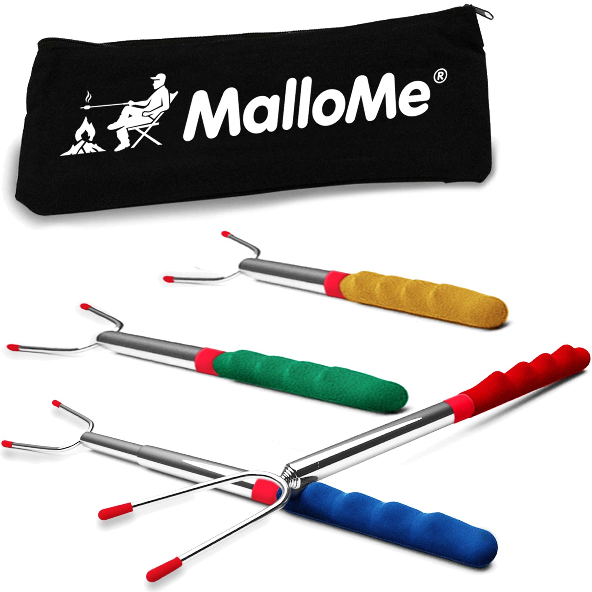 MalloMe Smores-Sticks für die Feuerschale 45 Zoll extra lang - Marshmallow Röststäbchen Smores Kit - Smores Spieße Hot Dog Gabel Lagerfeuer Kochgeschirr, Camping Essentials, Outdoor Zubehör (4 Stück)