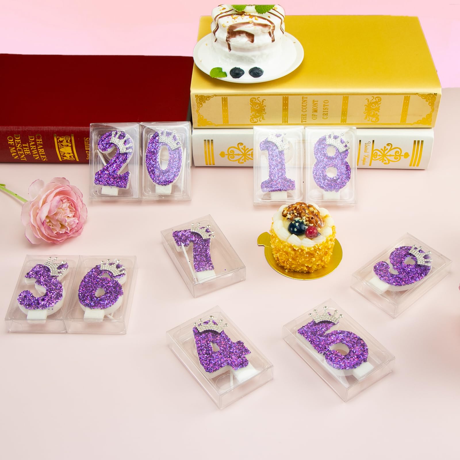 Birthday Number Candles,Purple Crown Birthday Candles for Cake,Glitter Number 7 Candle Cake Topper with Sequins for Anniversary Celebrations Supplies (Number 7)