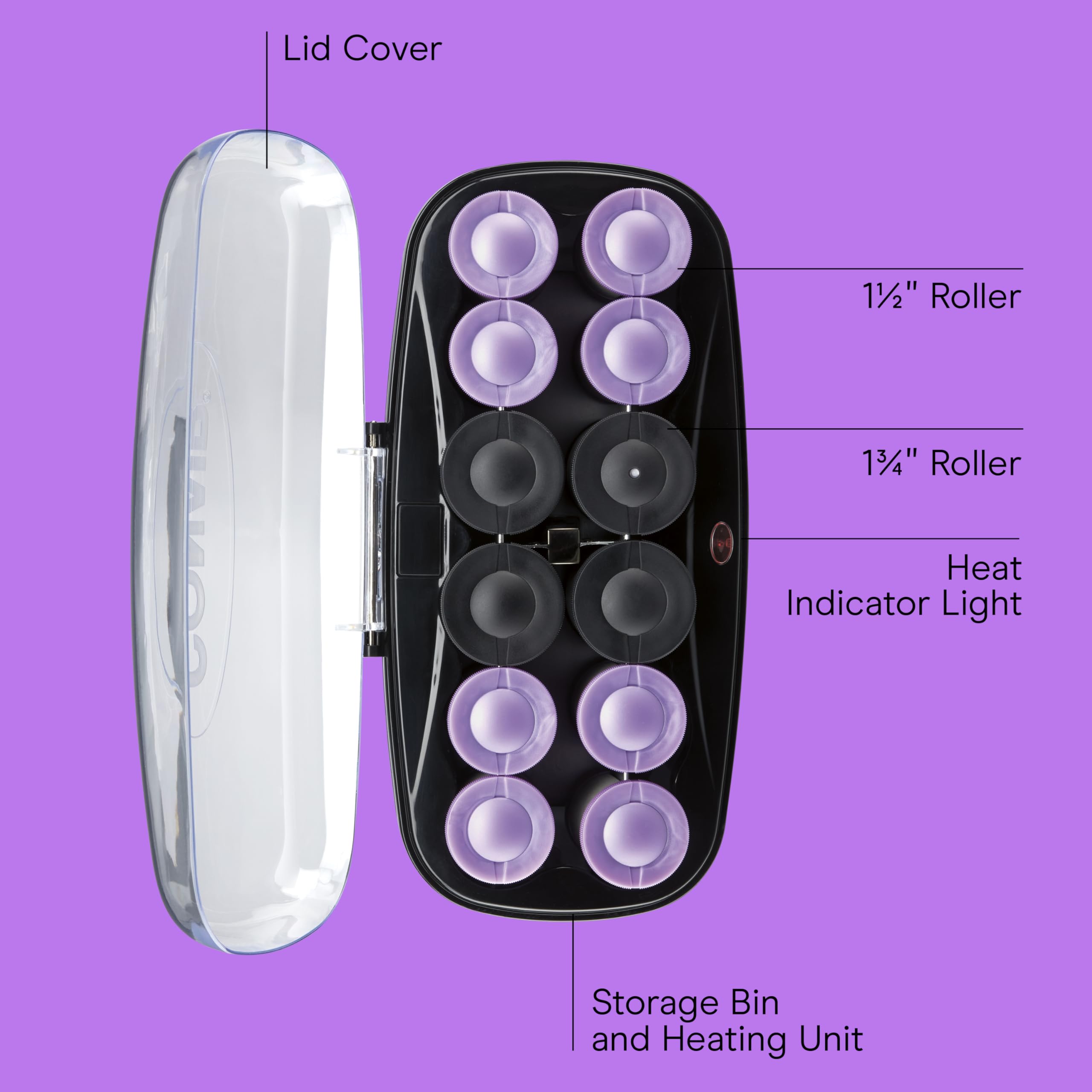 Conair Hot Rollers for Long, Medium & Short Hair, 12 Ceramic Flocked 1½-Inch and 1¾-Inch Heated Hair Rollers with Clips, Hot Curlers for Women, Volume & Curls, Amazon Exclusive