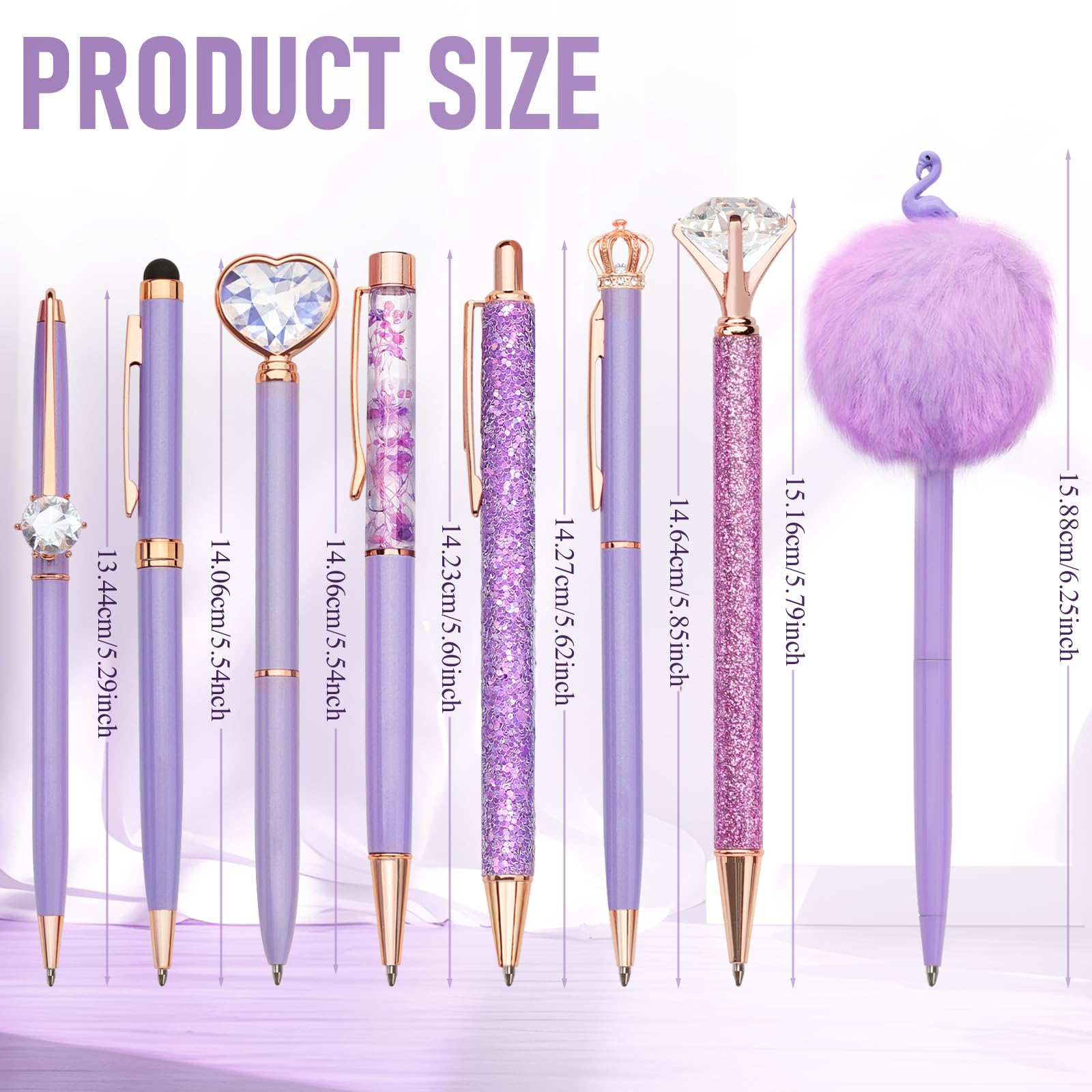 WEMATE 8Pcs Purple Pens, Metal Crystal Diamond Pen with Black & Blue Ink, Pens for Journaling, Office Supplies Fancy Pens for Women, Back to School Supplies for Girls Birthday (Purple)