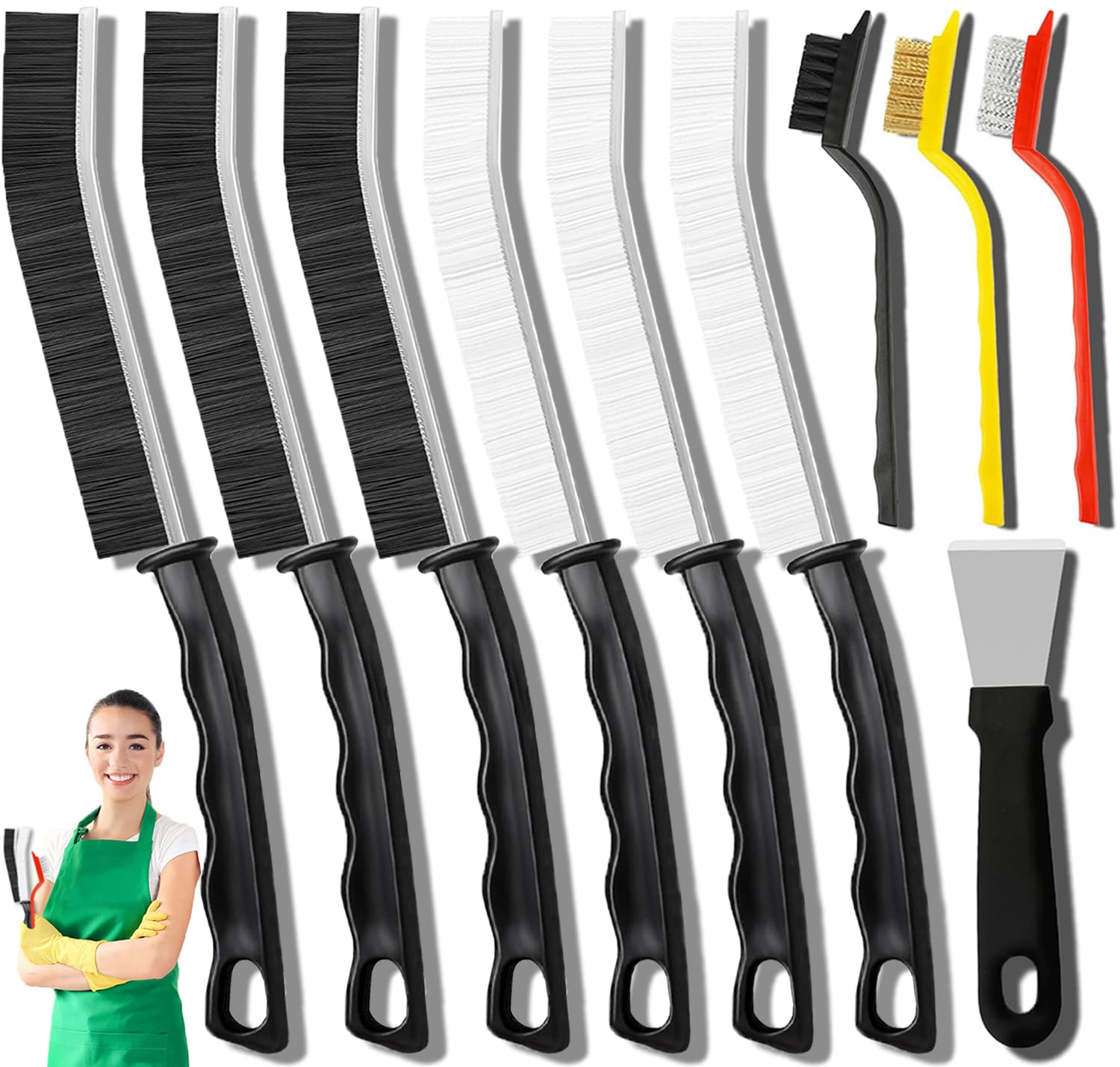 Dfacio 10-teiliges Fugenbürsten-Set mit Schaber, Reinigungszubehör mit harten Borsten für Küche, Bad, Ecken, Spüle, Tassen, Teekannen, Flaschen
