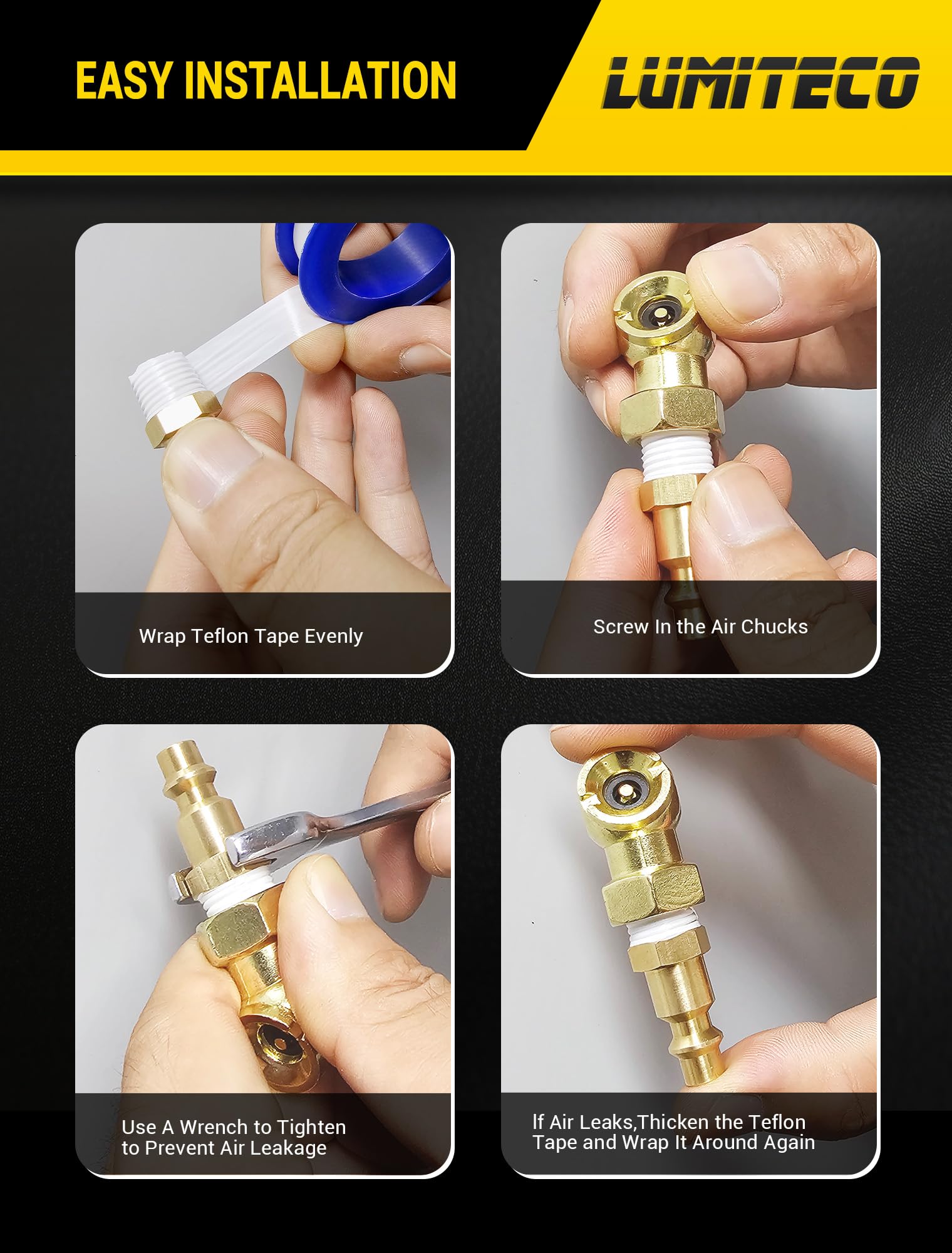 LUMITECO 2-Pack Ball Foot Air Chuck Set, 1/4" FNPT Closed Flow Tire Chuck Inflator Nozzle w/Air Chuck Quick Connect, Tire Air Nozzle for Tire Inflator Gauge, Tire Hose Tool, Air Compressor Attachments