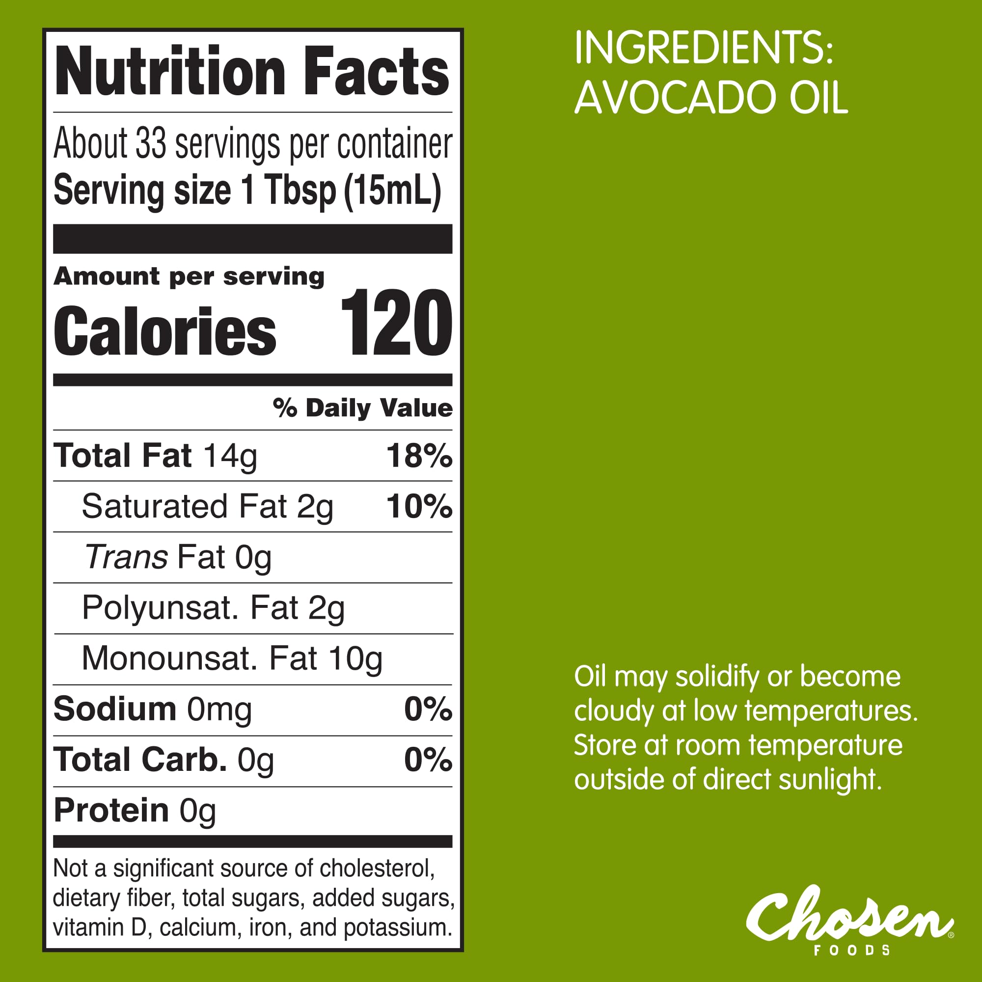 Chosen Foods 100% Pure Avocado Oil, Keto and Paleo Diet Friendly, Kosher Oil for Baking, High-Heat Cooking, Frying, Homemade Sauces, Dressings and Marinades (16.9 fl oz)