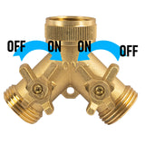 Hourleey Brass Garden Hose Splitter (2 Way), Solid Brass Hose Y Splitter 2 Valves with 2 Extra Rubber Washers (Brass)