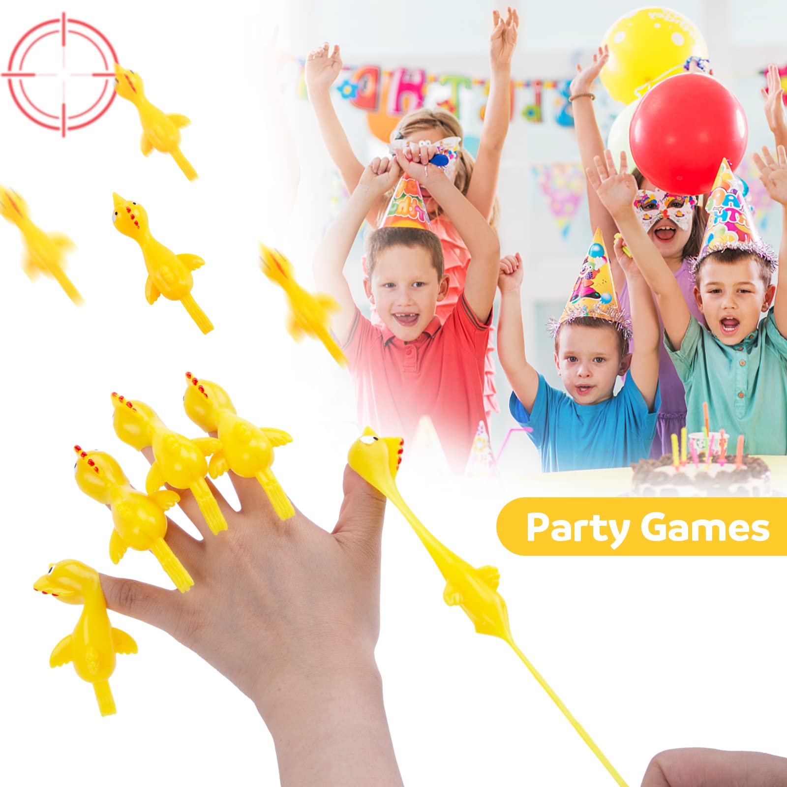 POPLAY 42PCS Flying Chicken Slingshot, Party Favors Treasure Box Toys for Classroom, Flicking Rubber Chickens Funny Gag Gift for Kids & Adults, Novelty Classroom Exchange Gifts