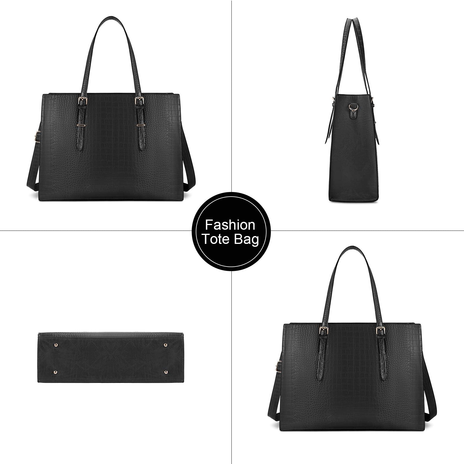 Laptop Bag for Women 15.6 Inch Laptop Tote Bag Leather Classy Computer Briefcase for Work Waterproof Handbag Professional Shoulder Bag Women Business Office Bag Large Capacity Black