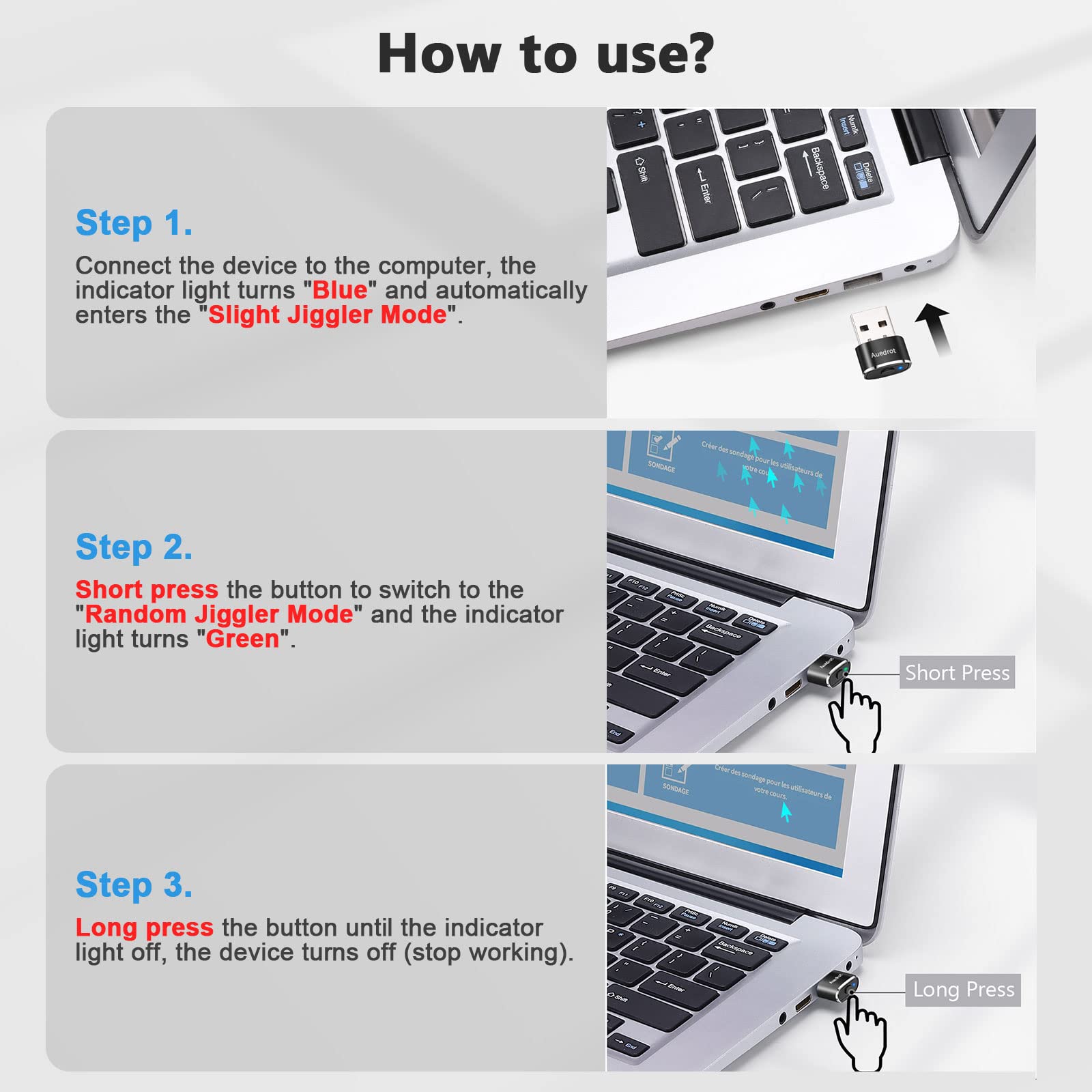 AUEDROT Mouse Jiggler Undetectable Mouse Jiggers USB Mouse Mover with Switch Button, Automatic Mouse Wiggler with 2 Jiggle Modes, Mouse Mover Device, Plug & Play, Keep Computer/Laptop Awake, Black