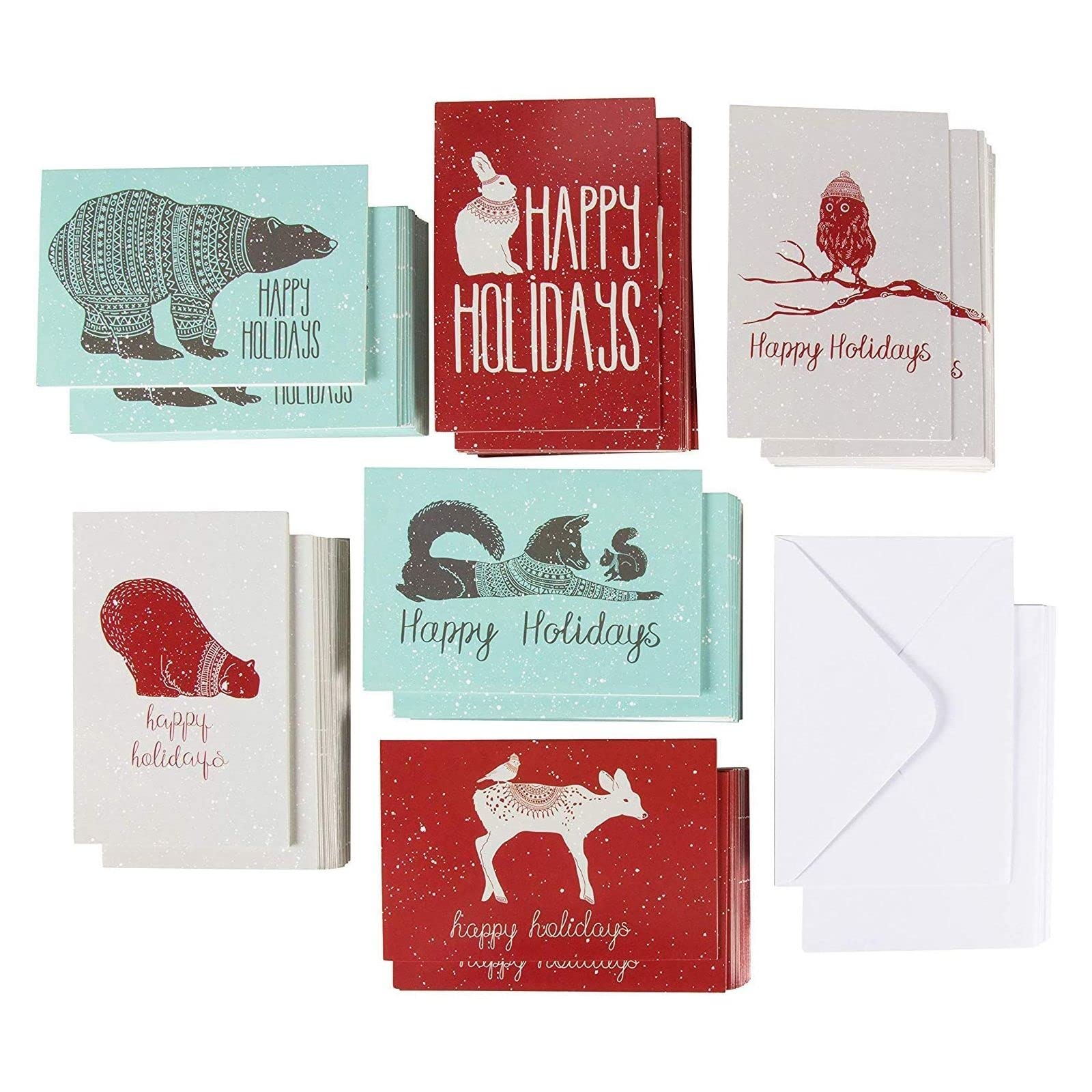 144 Pack Holiday Greeting Cards Assortment with Envelopes in 6 Christmas Animal Designs (4 x 6 In)