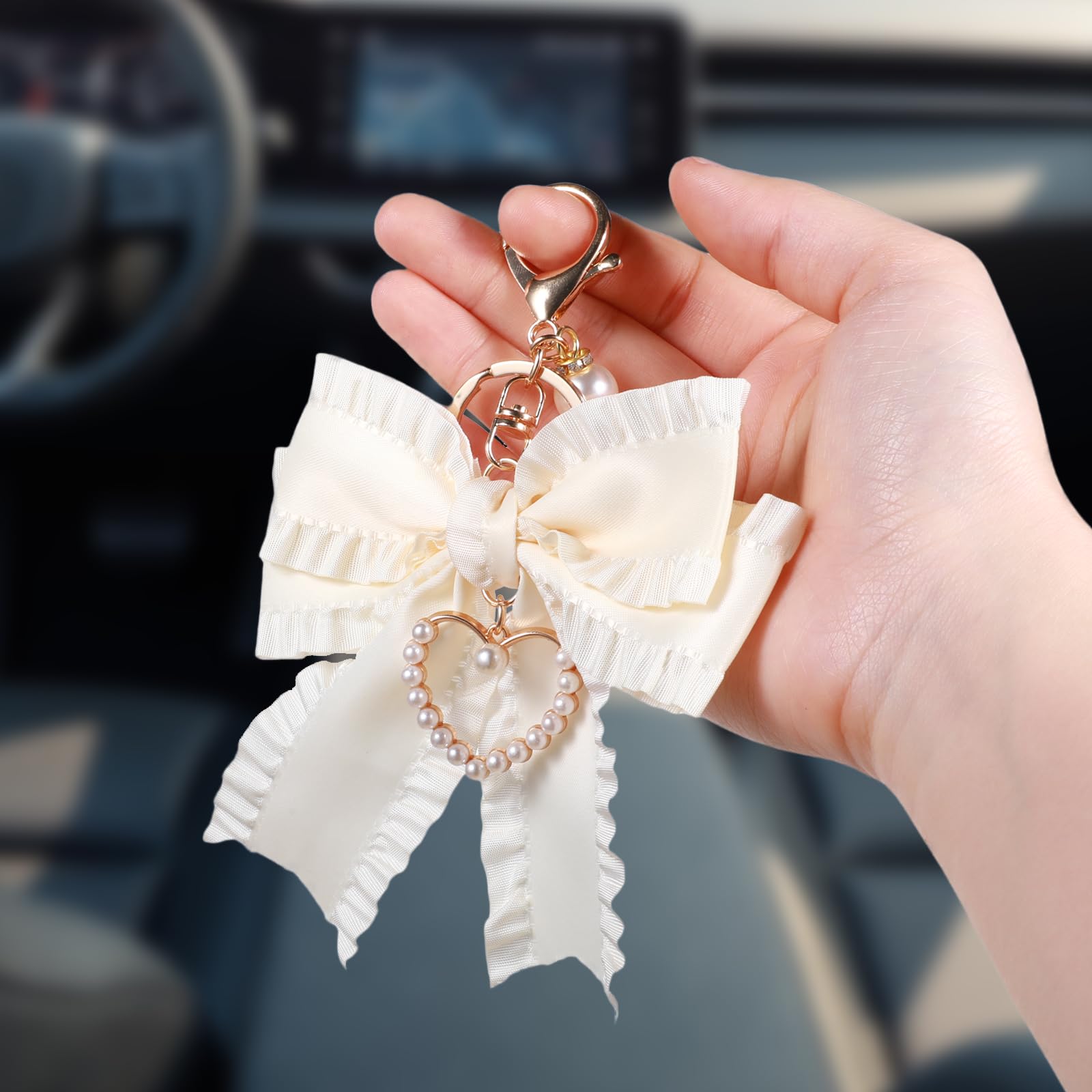 Bow Purse Keychain Charm Bow Keychain Bag Charms for Women, Bow Keychain Pearl Wristlet Keychain Backpack Charm Keychain Cute Handbag Purse Charms Accessories Charms for Purses Key Chains Car Keys