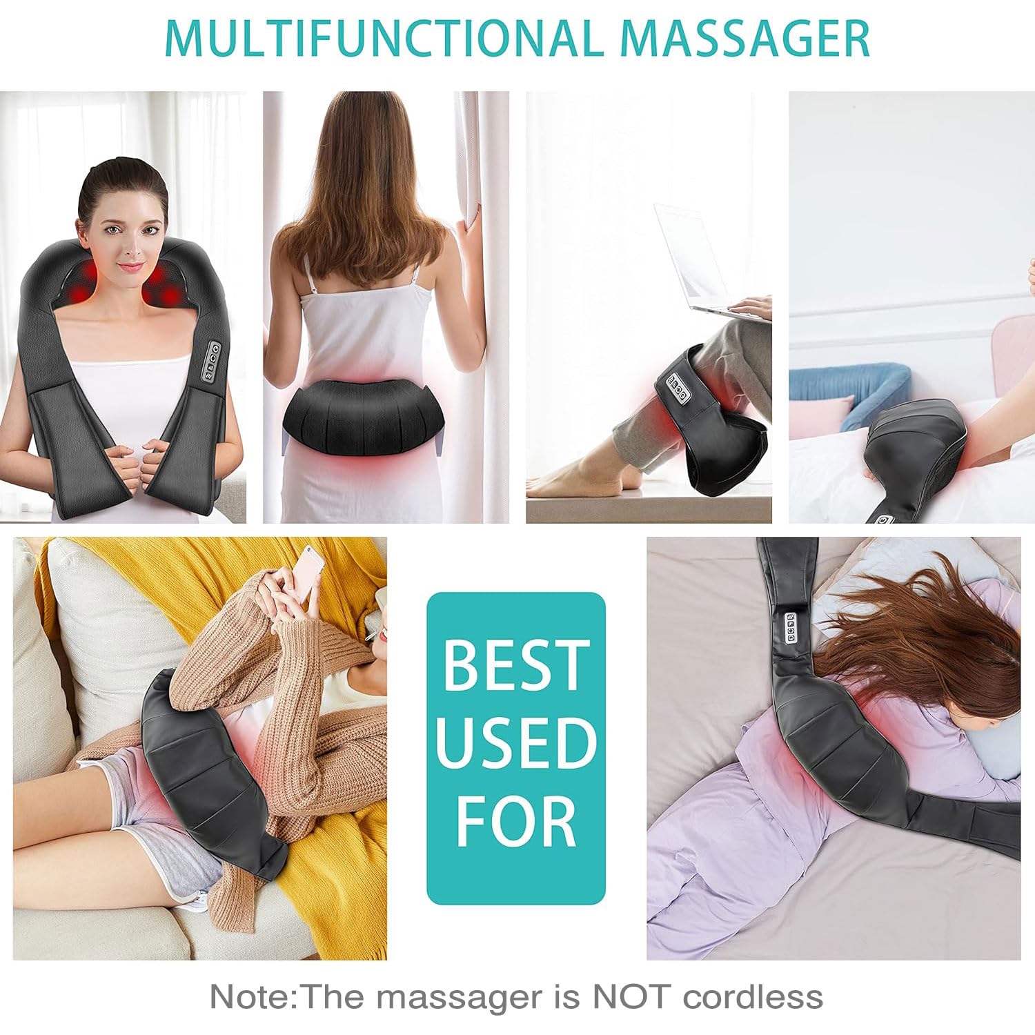 AERLANG Shiatsu Back and Neck Massager, Back Massager Deep Tissue Kneading Neck and Shoulder Massage with Heat, Electric Massage Pillow Fathers Day Gift Ideas from Daughter Son(NOT Cordless)