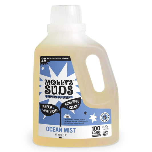 Molly's Suds Liquid Laundry Detergent | Natural Laundry Detergent Soap for Sensitive Skin | 2x Concentrated, High Efficiency (HE) | Ocean Mist - 100 Loads