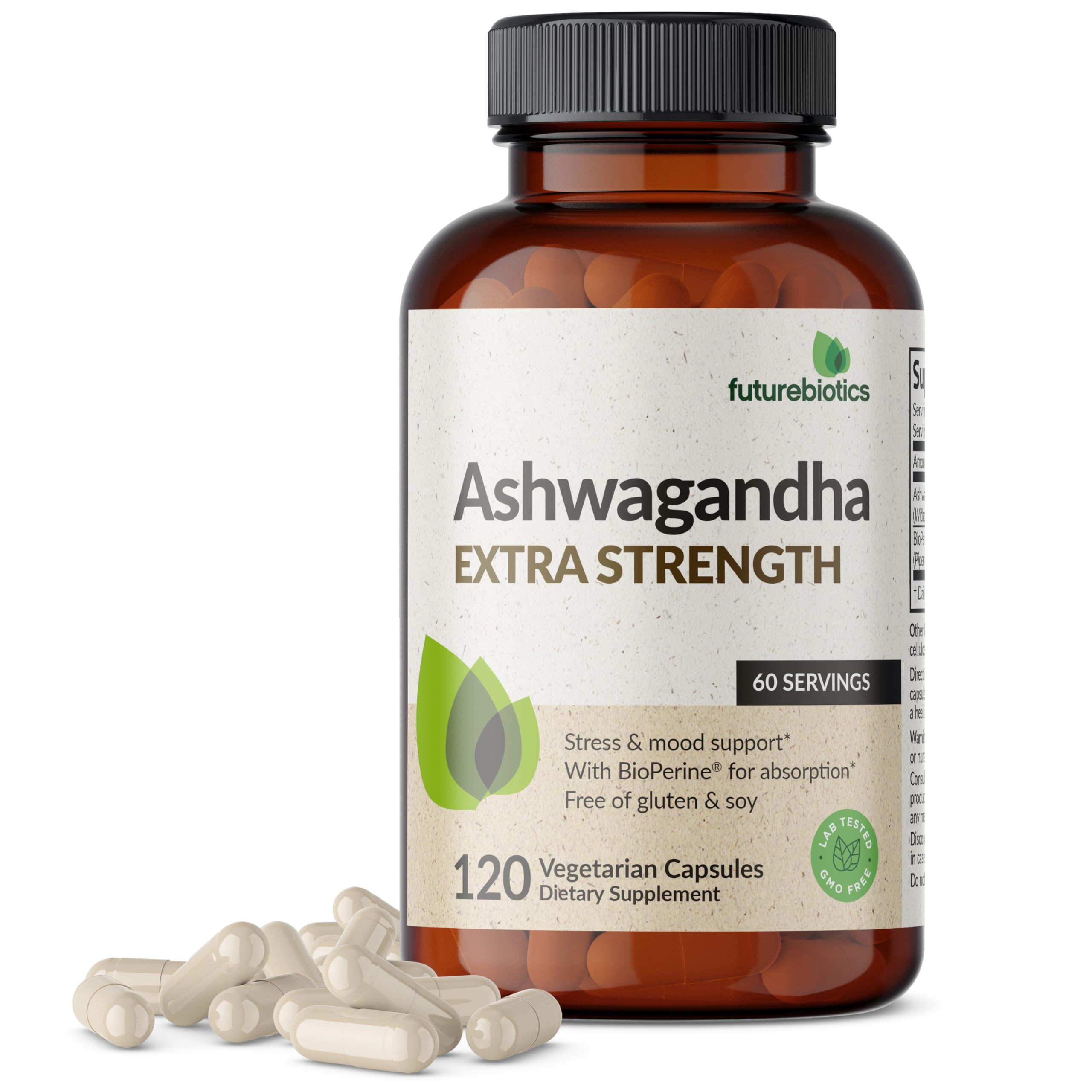 Futurebiotics Ashwagandha Extra Strength Stress & Mood Support with BioPerine - Non GMO Formula, 100 Vegetarian Capsules