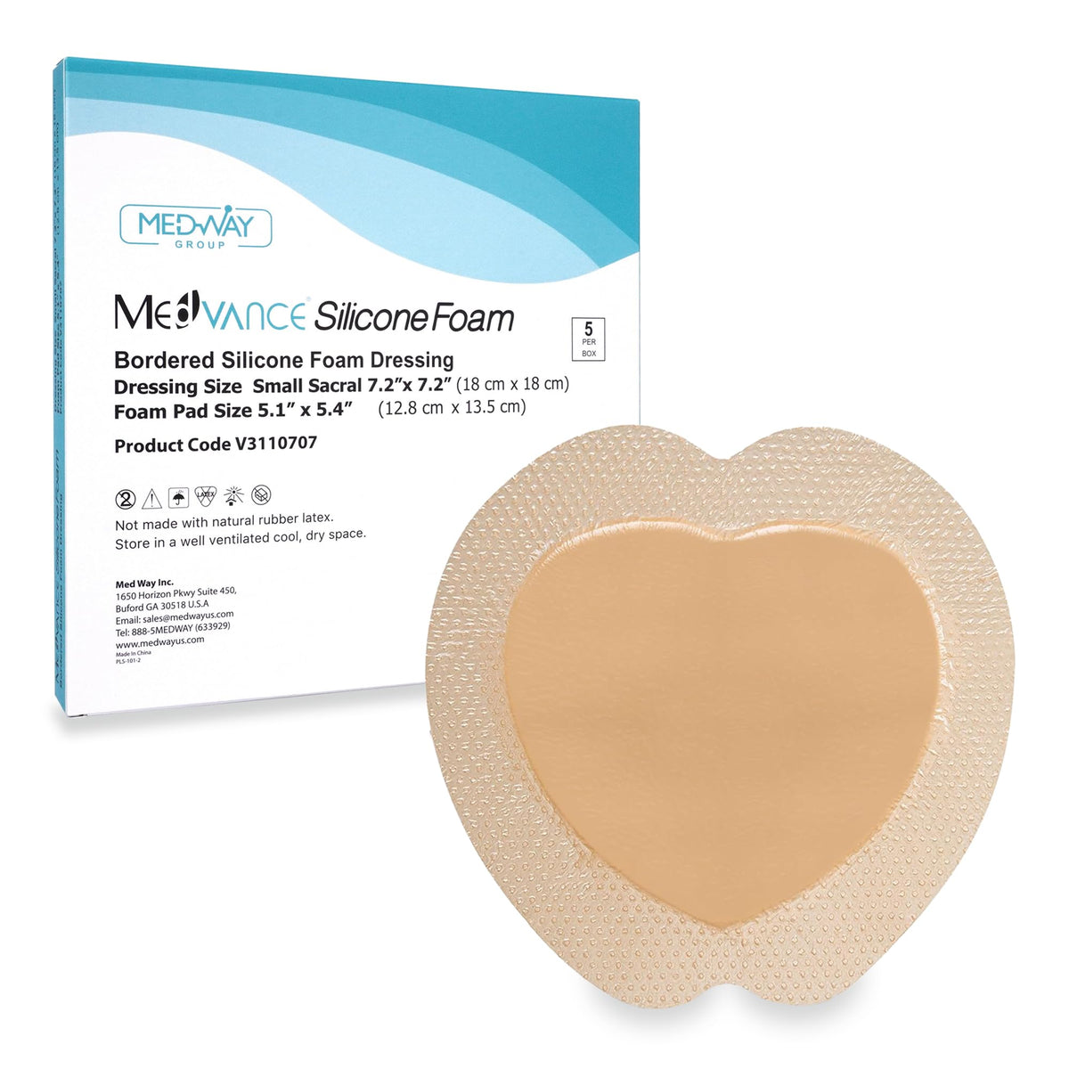 MedVance TM Silicone - ضمادة رغوية لاصقة من السيليكون ذات حواف مقاس العجُز 7 بوصة × 7 بوصة، علبة مكونة من 5 ضمادات