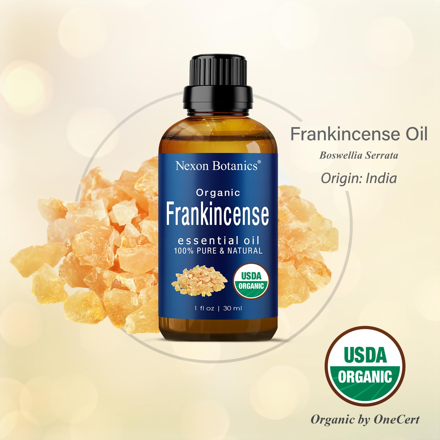 Organic Frankincense Essential Oil 30 ml - Boswellia Serrata - Natural, Pure Frankincense Oil for Diffuser, Aromatherapy - Therapeutic Grade - Skin Use and Hair Care Benefits from Nexon Botanics