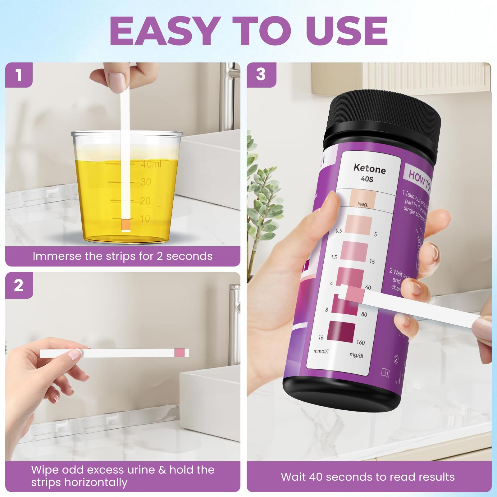 BACNUNN Ketone Test Strips - Upgraded 200 Keto Strips Urine Test for Ketogenic & Low-Carb Diets with Urine Cup - Ketosis Home Urinalysis Keto Sticks