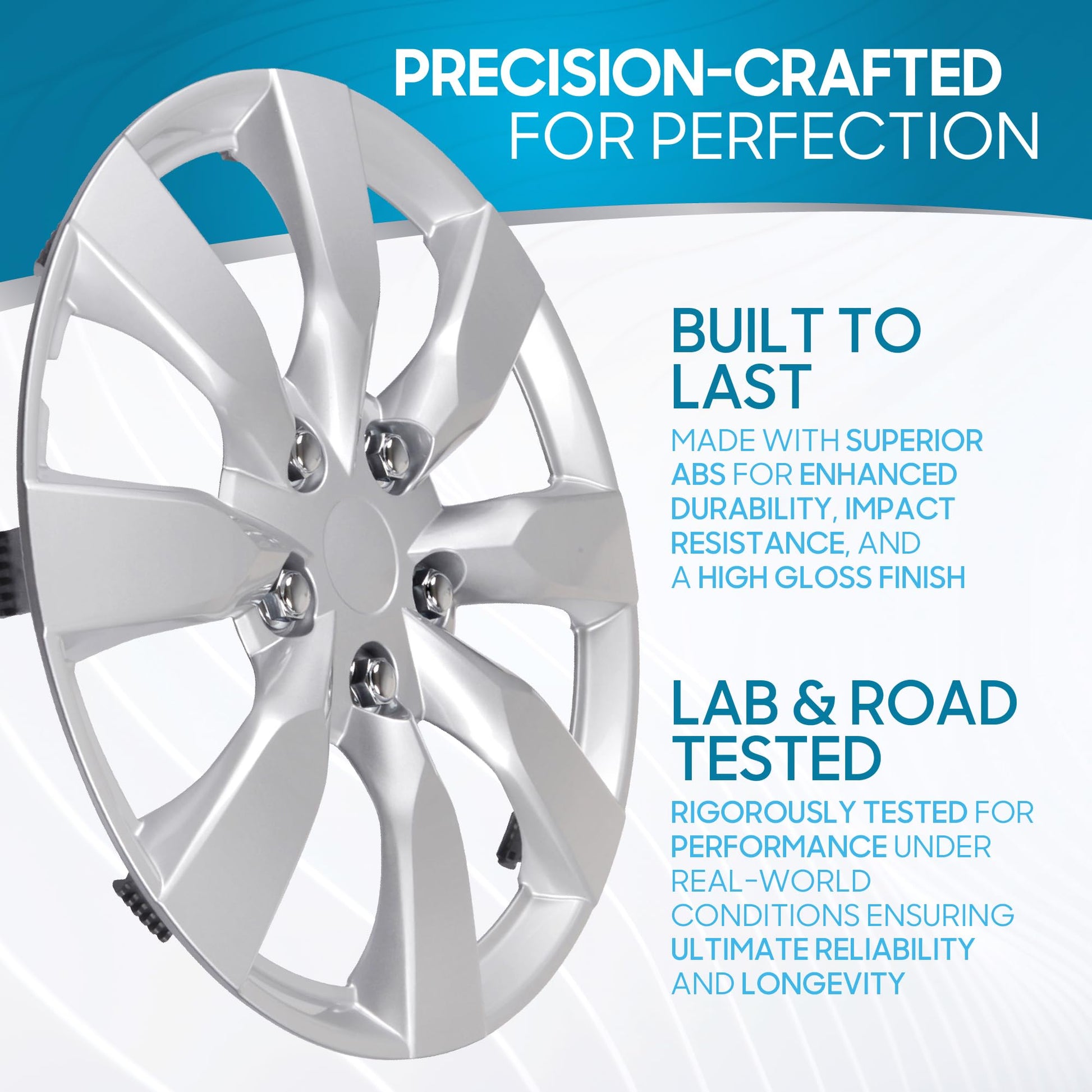 BDK (4-Pack) Premium 16" Wheel Rim Cover Hubcaps OEM Style Replacement Snap On Car Truck SUV Hub Cap - 16 Inch Set, Abs,Steel, Acrylonitrile Butadiene Styrene