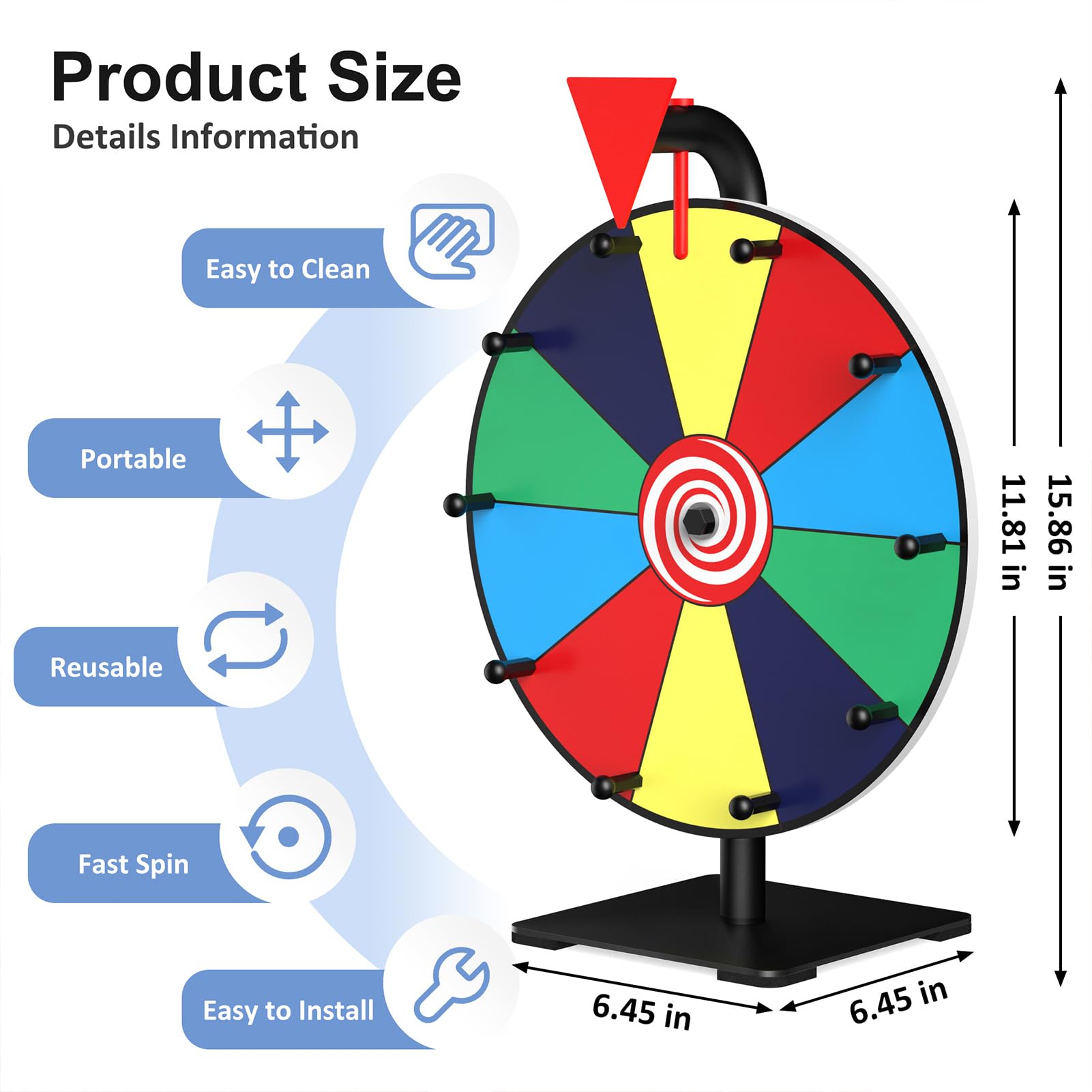 Prize Wheel, 12 Inch Spinning Wheel for Prizes, 10 Slots Color Prize Wheel Spinner with Stand, Table Spinning Wheel, Spin Wheel for Trade Shows, Carnivals, Spin The Wheel Game for Home Game