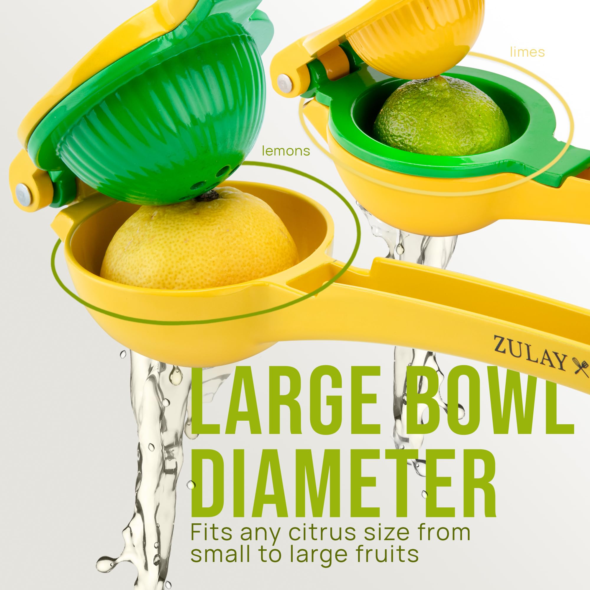 Zulay Kitchen Metal 2-in-1 Lemon Squeezer - Sturdy Max Extraction Hand Juicer Lemon Squeezer Gets Every Last Drop - Easy to Clean Manual Citrus Juicer - Easy-Use Lemon Juicer Squeezer - Yellow/Green