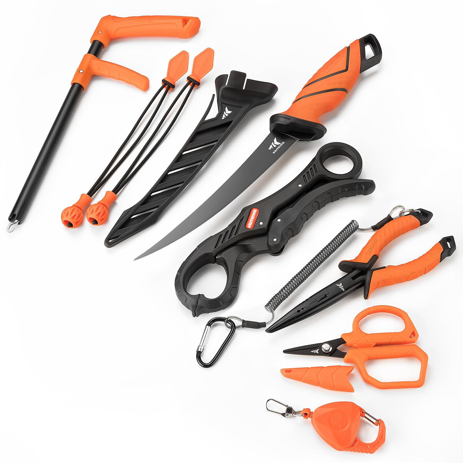 KastKing SteelStream 8pc Fishing Tool Kit - Fishing Pliers with Lanyard, Fillet Knife, Floating Fish Lip Gripper, Fishing Braid Scissors, Tool Retractor, Fishing Hook Remover, Bungee Cords