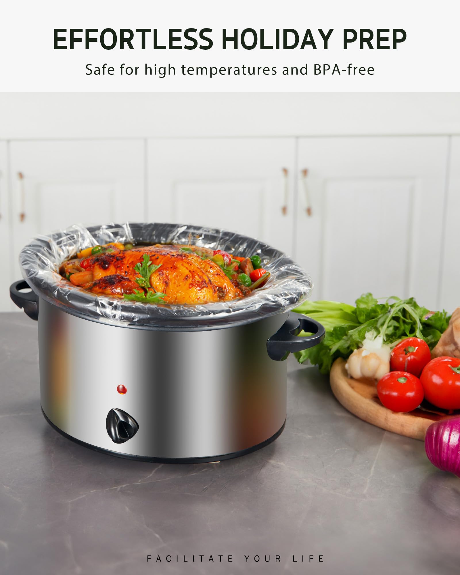 Syntus Slow Cooker Liners, 30 Count Cooking Bags Large Size Disposable Pot Liners Plastic Bags, Fit 3QT to 8QT for Slow Cooker Cooking Trays, 13"x 21", 30 Liners