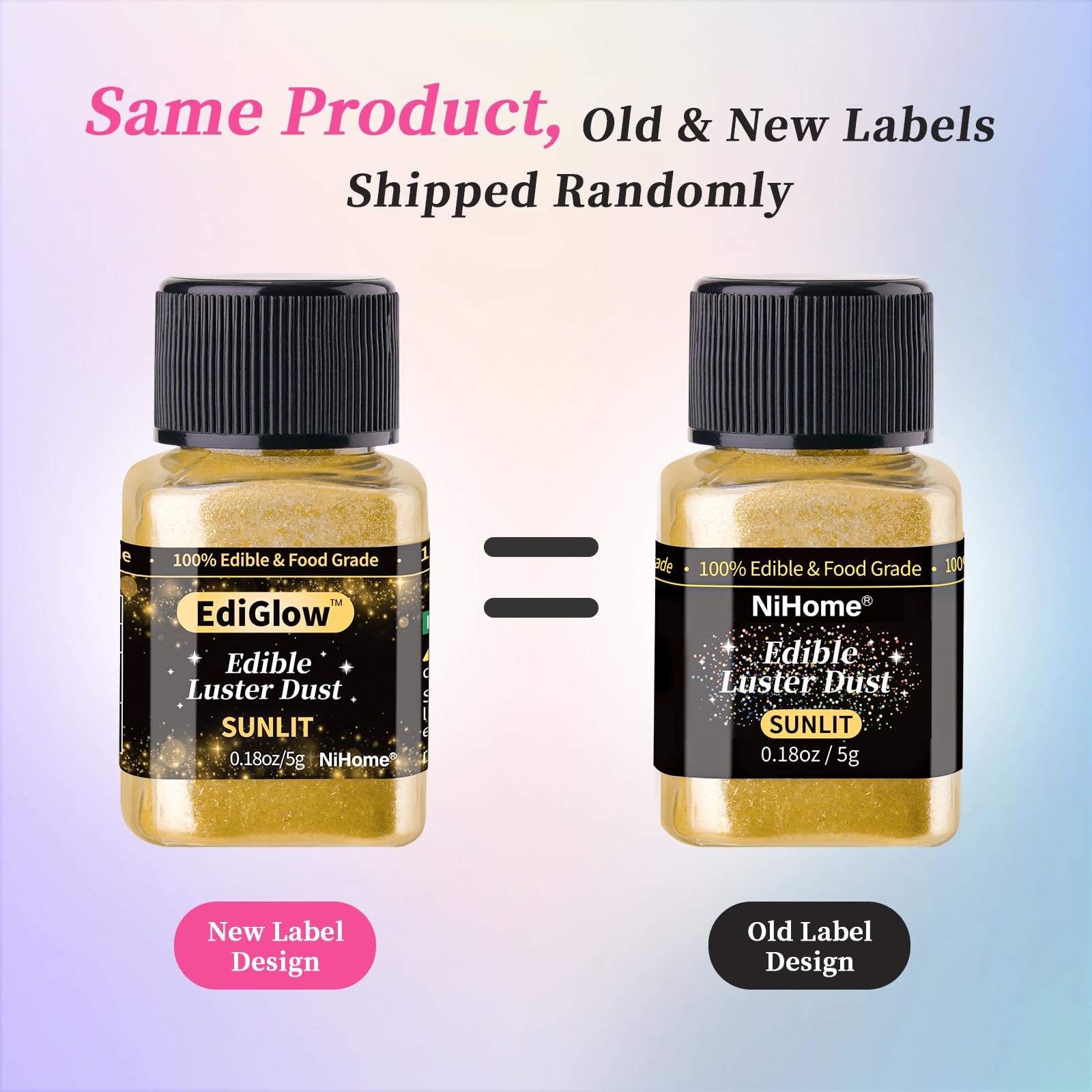 NiHome Edible Food-Grade Glimmer Powder Glitter Luster Dust Metallic Food Decorating Sprinkle Glimmery Dust for Drink Wine Beverage Cake Candy Dessert Bakery Restaurant Vegan (0.18oz/5g, Light Pink)
