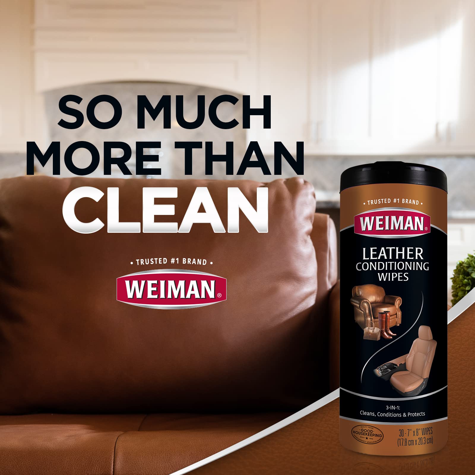 Weiman Leather Cleaner Wipes - Clean Condition UV Protection Help Prevent Cracking or Fading of Furniture, Car Interior, Couch, and Shoes, 2 Pack with Microfiber Cloth