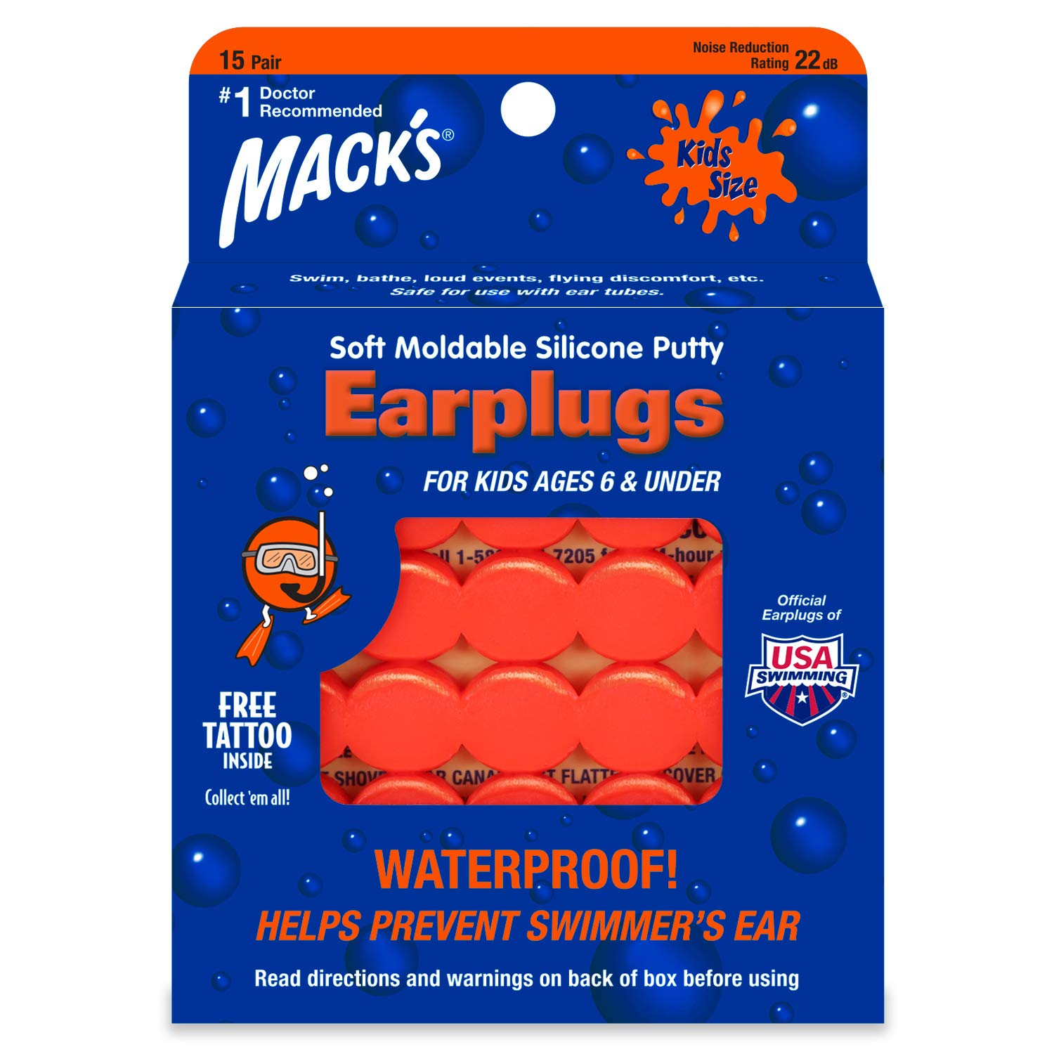 Mack's Soft Moldable Silicone Putty Ear Plugs Ã¢ÂÂ Kids Size, 15 Pair Ã¢ÂÂ Comfortable Small Earplugs for Swimming, Bathing, Travel, Loud Events and Flying | Made in USA