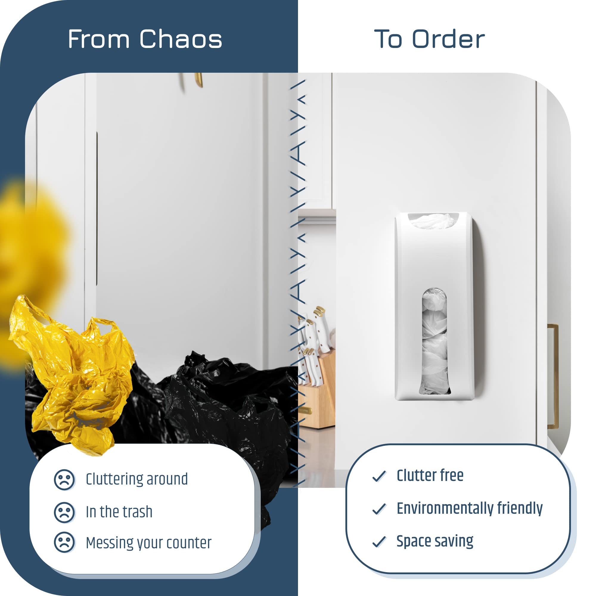 Manterio Wall-Mount Grocery Bag Dispenser | Space-Saving Design | Easy Install | Smudge-Proof, Fingerprint-Resistant | White | Holds Most Bags for Maximum Storage