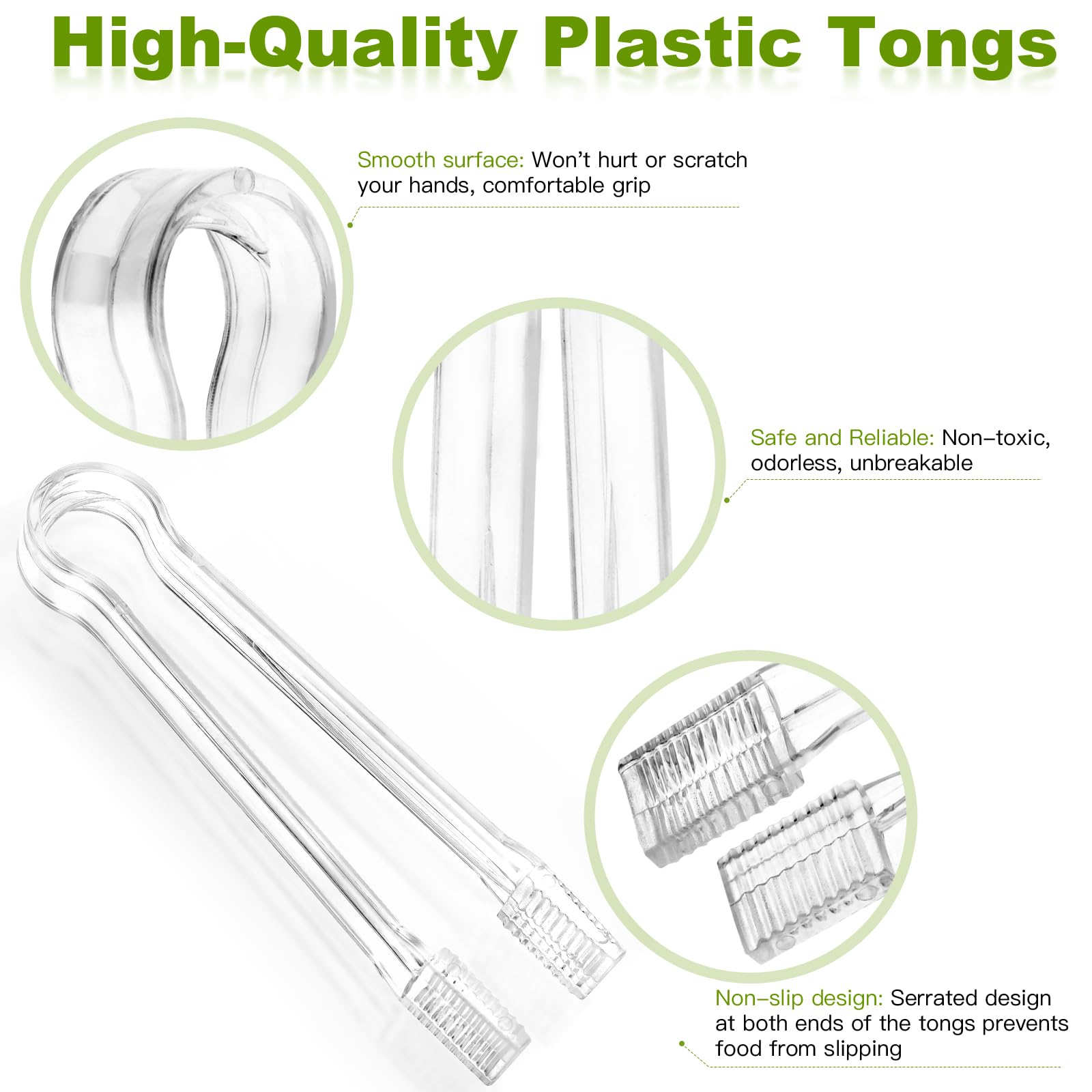 Ninsula 8 PCS Plastic Serving Tongs, 6.3 Inches Disposable Clear Tongs, Kitchen Small Serving Utensil Tongs for Party Catering Buffet Bakery Salad Cookies Ice