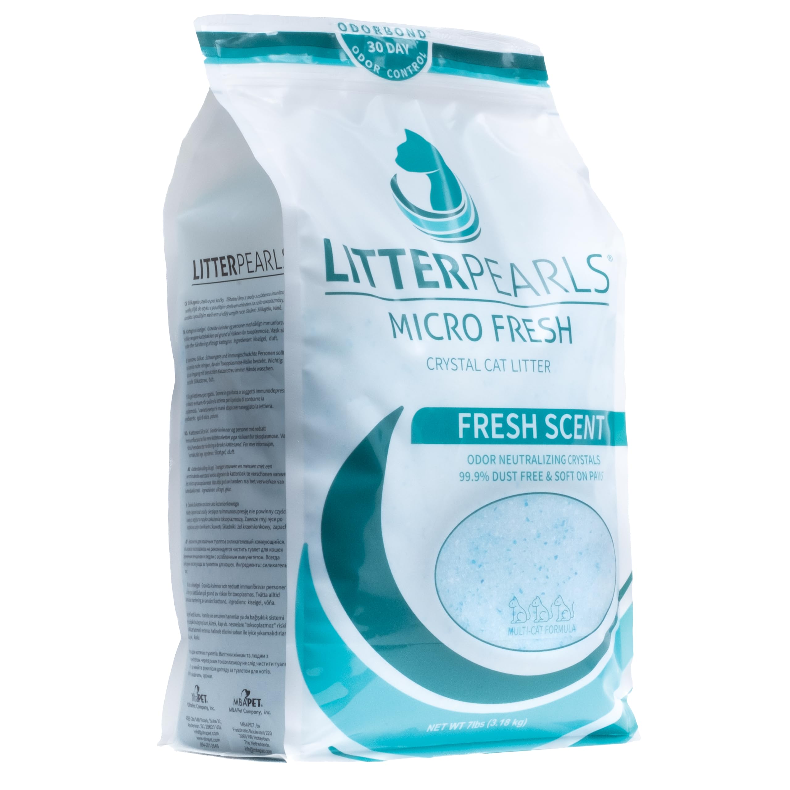 Litter Pearls Tracksless Unscented Non-Clumping Crystal Cat Litter with Odorbond, 7 lb, White, Clear and Blue Crystals