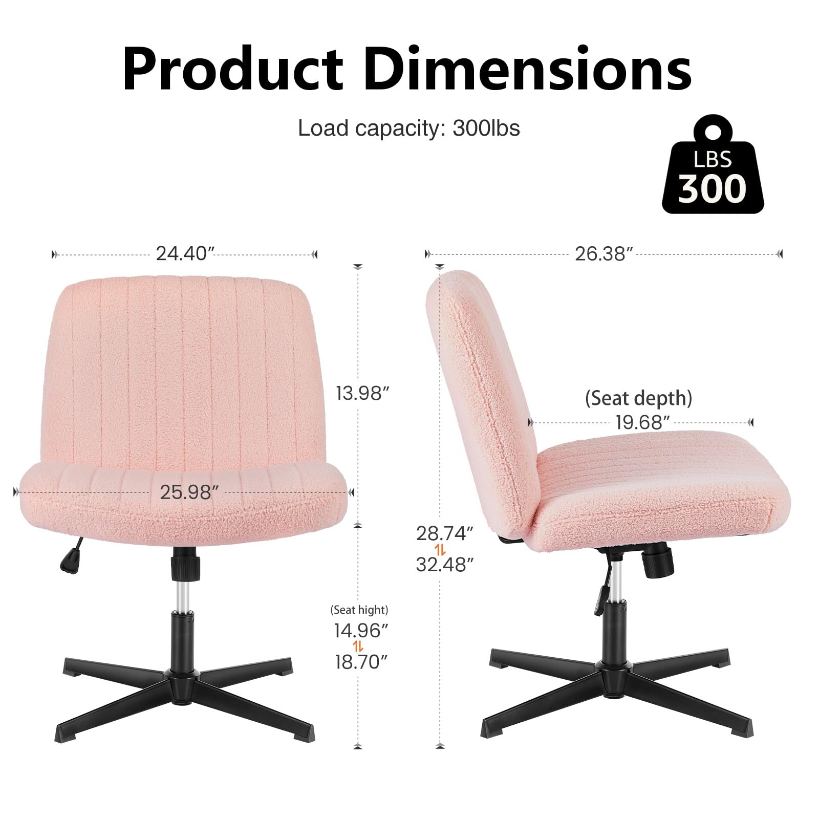 OLIXIS Criss Cross Chairs Legged Armless No Wheels Wide Seat Height Adjustable Swivel Rolling Padded Furry Cute Home Office Desk Seating for Bedroom, Student, Study Room