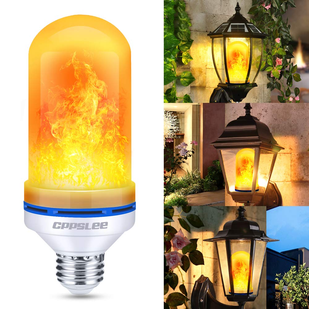 Halloween Decorations Upgraded LED Flame Light Bulbs, 4 Modes Flickering Light Bulbs, E26 Base Fire Flame Bulb, Christmas Lights Patio Outdoor Indoor Home Decor (Yellow, 2 Pack)
