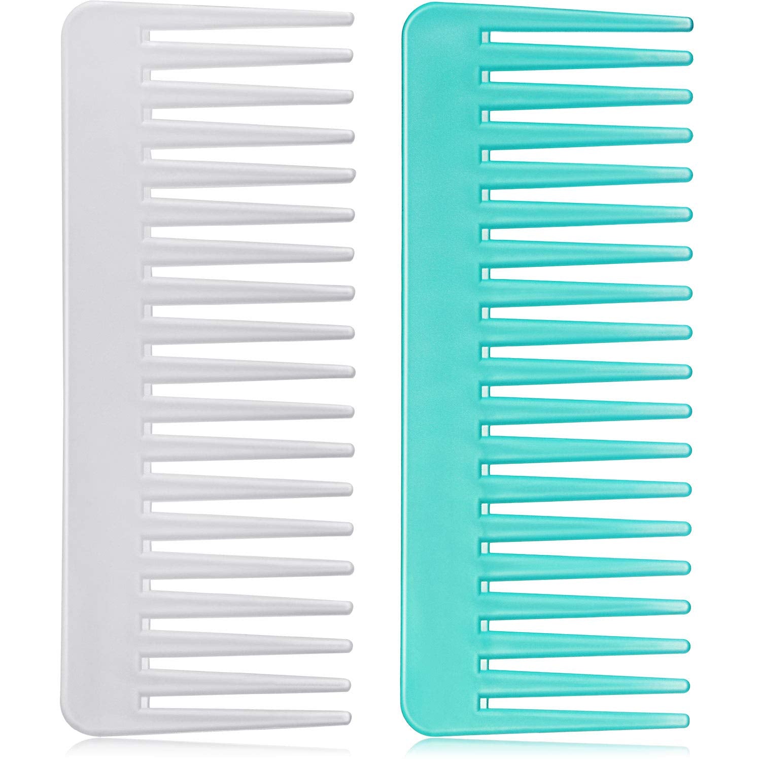 Patelai Grobzinkiger Kamm Großer Haarkamm zum Entwirren von lockigem, nassem oder trockenem Haar, Detangler ohne Griff (Weiß, Cyan)