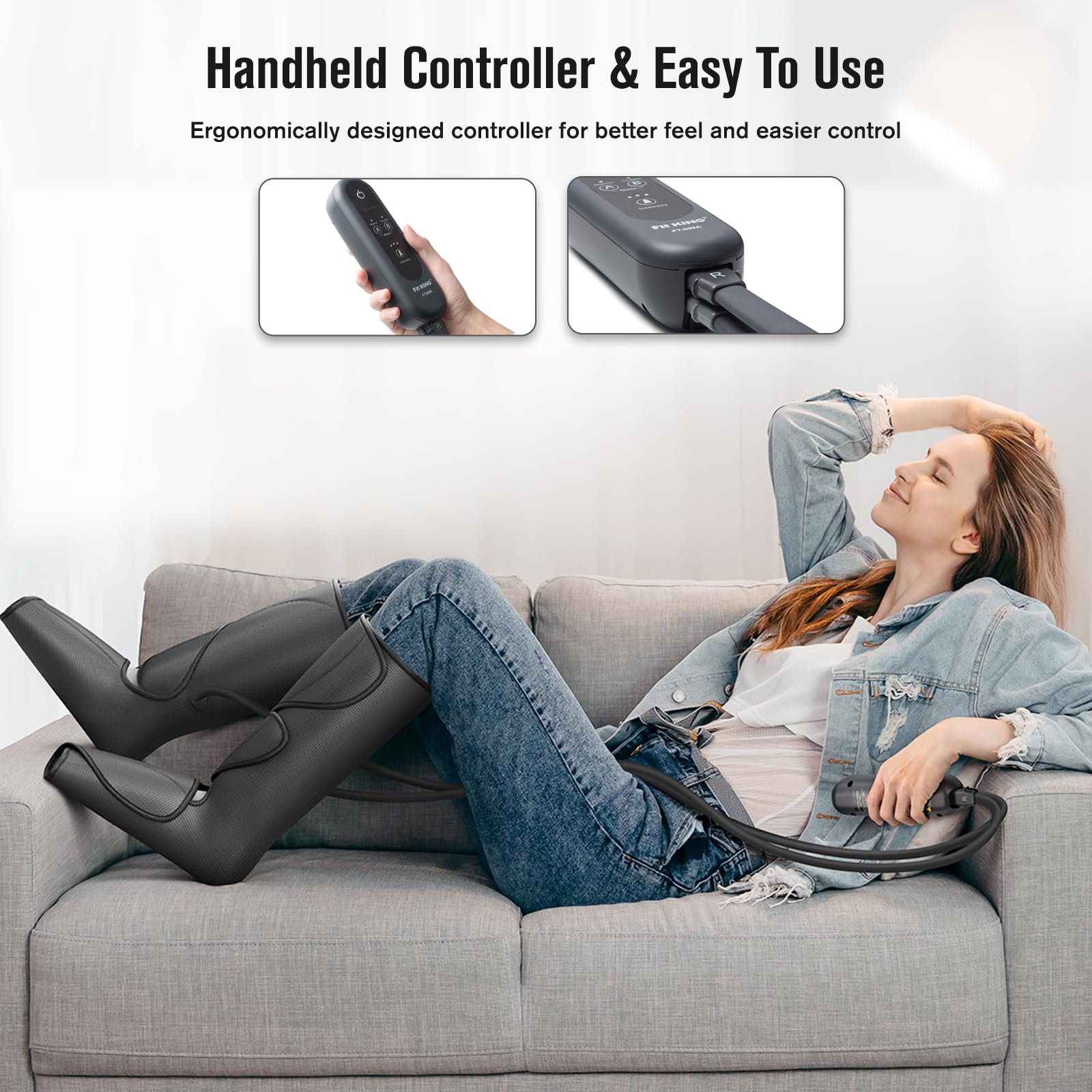 FIT KING Leg Massager for Circulation Air Compression Leg and Foot Massager to Relieve Pain Swelling Edema with Handheld Controller - 3 Intensities 2 Modes - Great Gift for Wife Mom and Friend